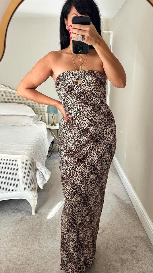 Anthropologie leopard print long maxi event dress UK 8 vgc