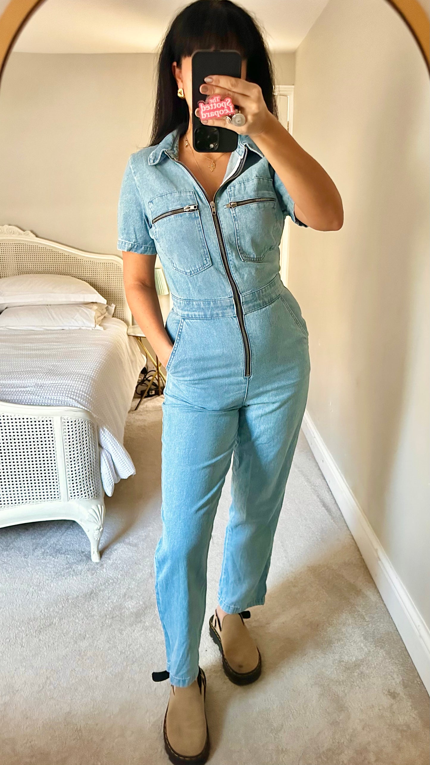 Topshop light blue denim jeans boiler suit jumpsuit small medium UK 6 8 12
