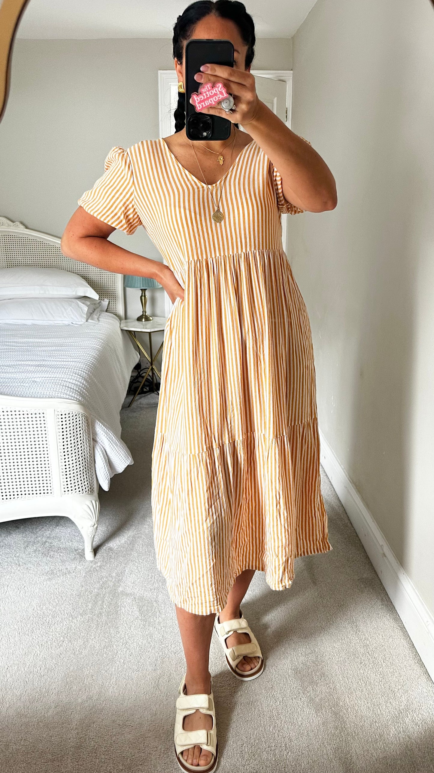 Warehouse orange white stripe midi long maxi dress medium UK 12-14 vgc