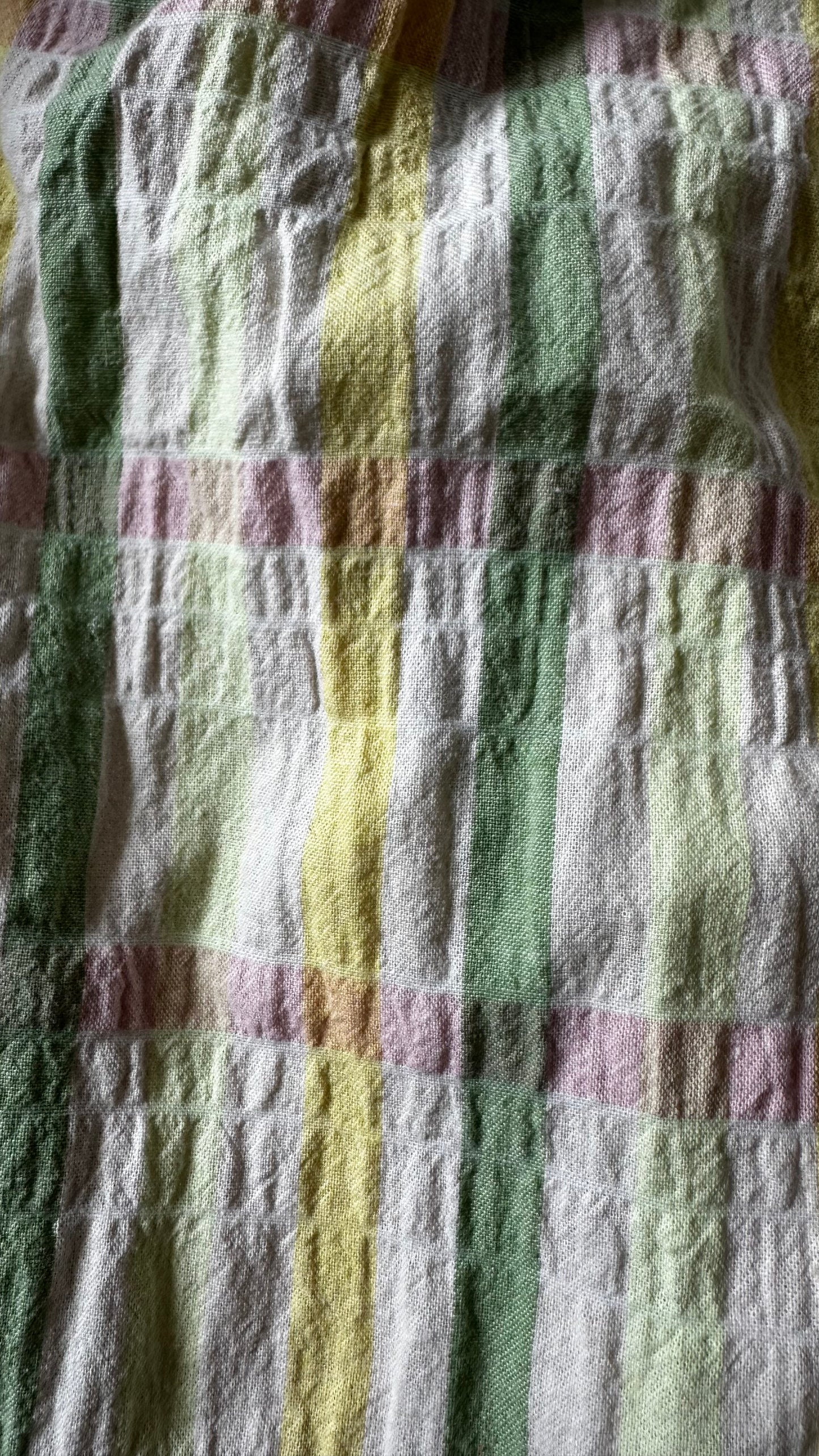 Feather & Bone @ Anthropologie yellow green gingham check midi long sundress cotton medium UK 12 14