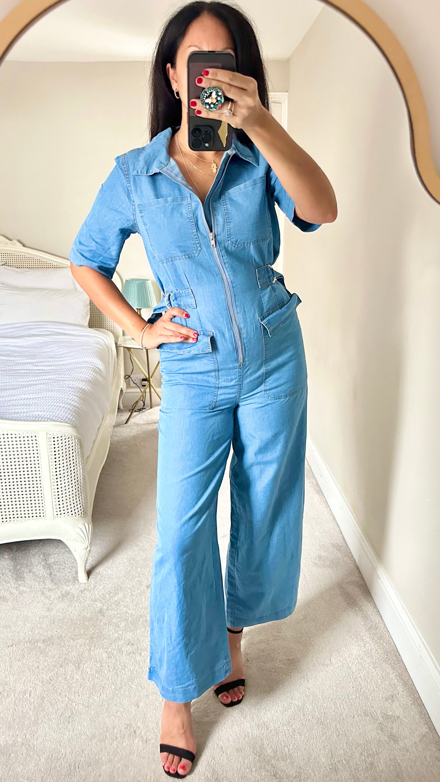 Warehouse denim jeans look jumpsuit trousersuit playsuit boilersuit medium UK 10 vgc