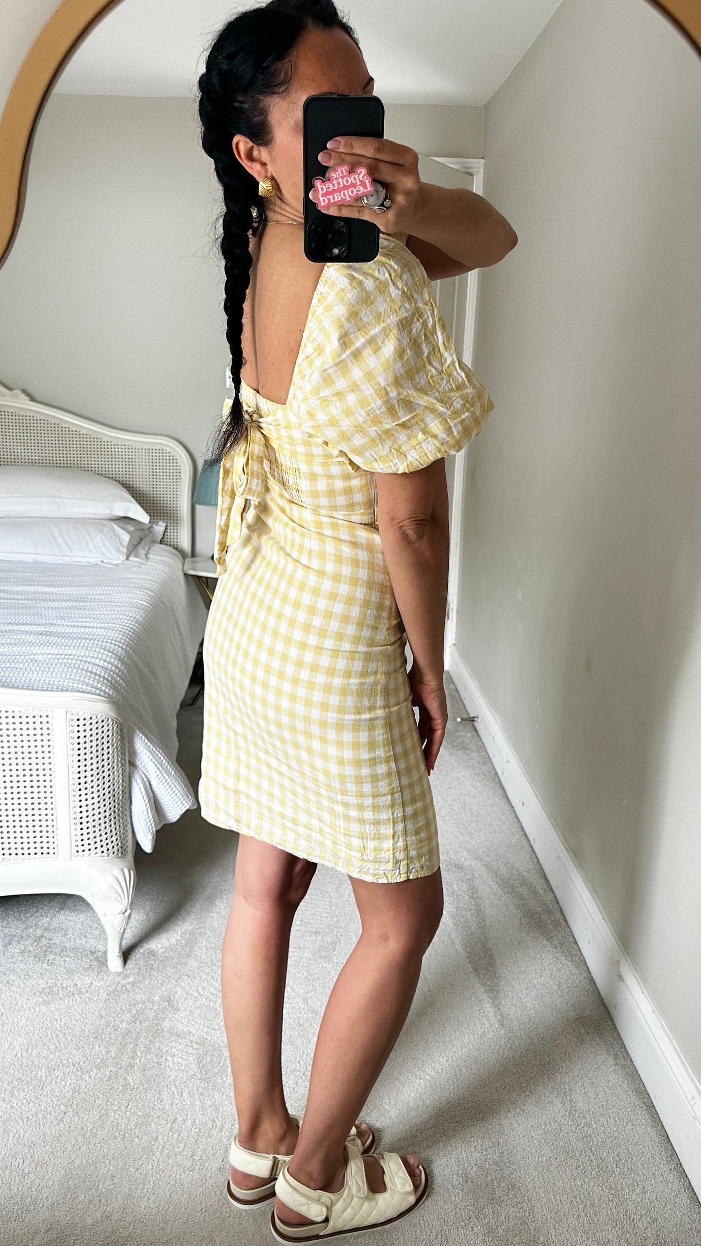 Mint Velvet yellow white gingham check mini dress small UK 8 cotton