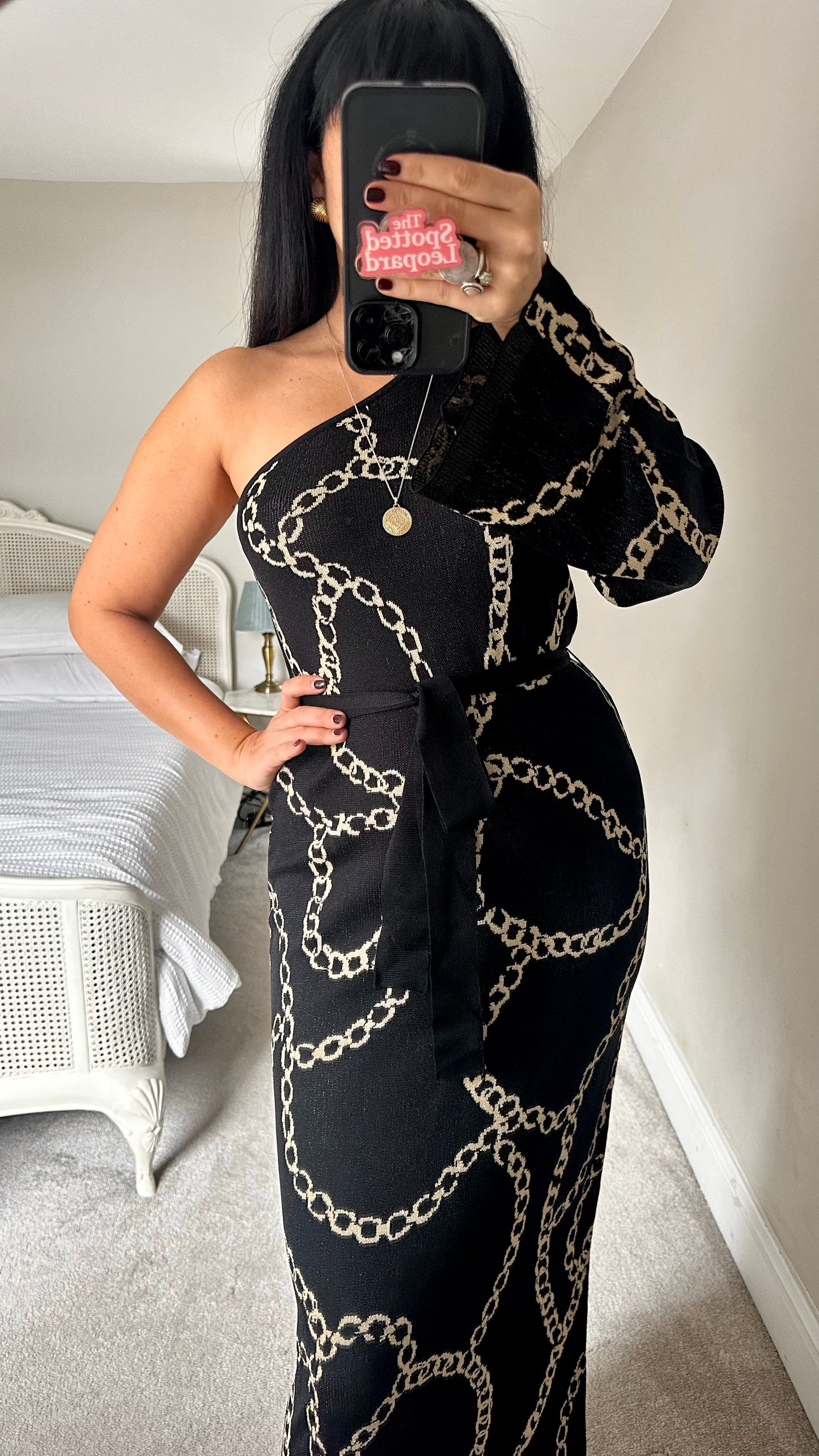 KITRI black gold chain knitted one shoulder gala party dress long small medium UK 10-12 new bnwt