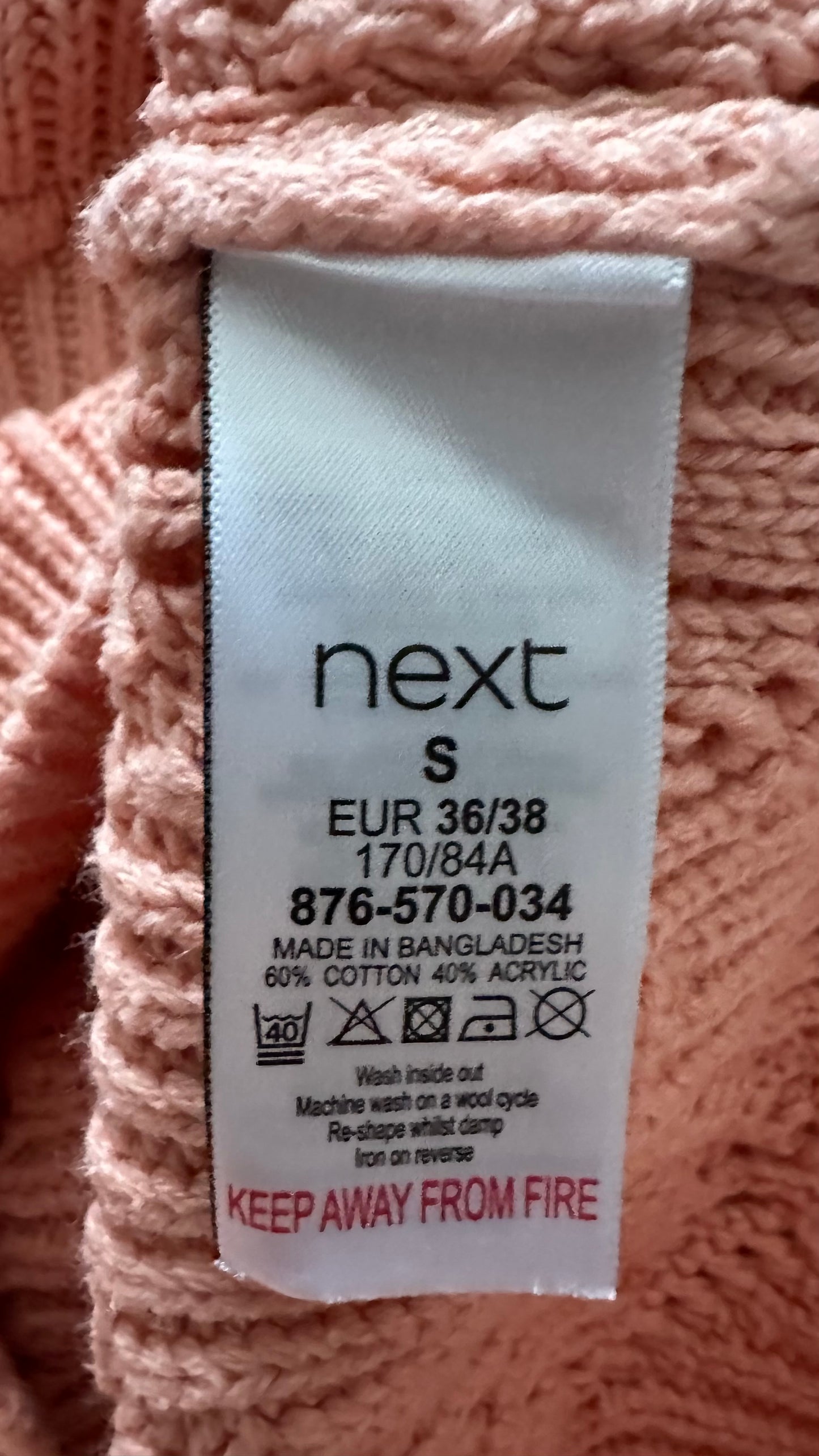 Next peach pink rose coral knitted cardigan small medium UK 10 12 vgc