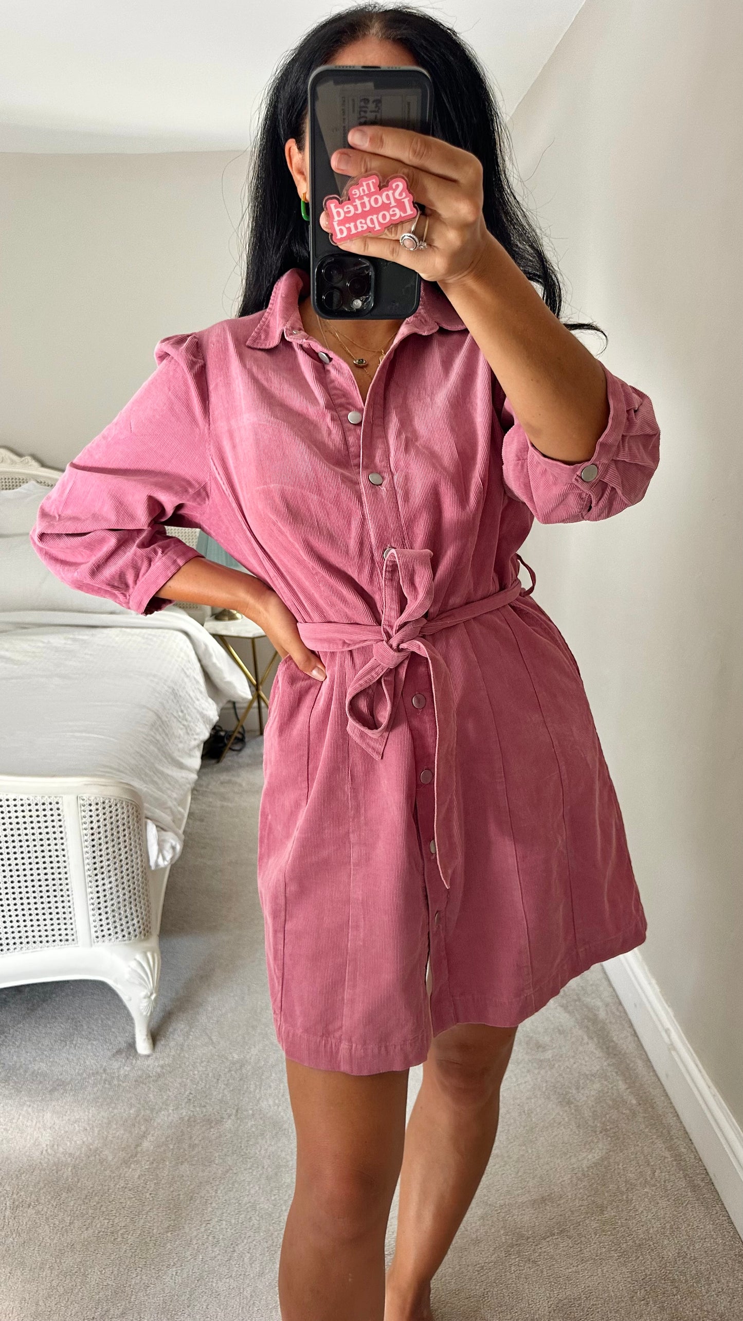 Oliver Bonas pink corduroy shirt dress medium UK 12 vgc