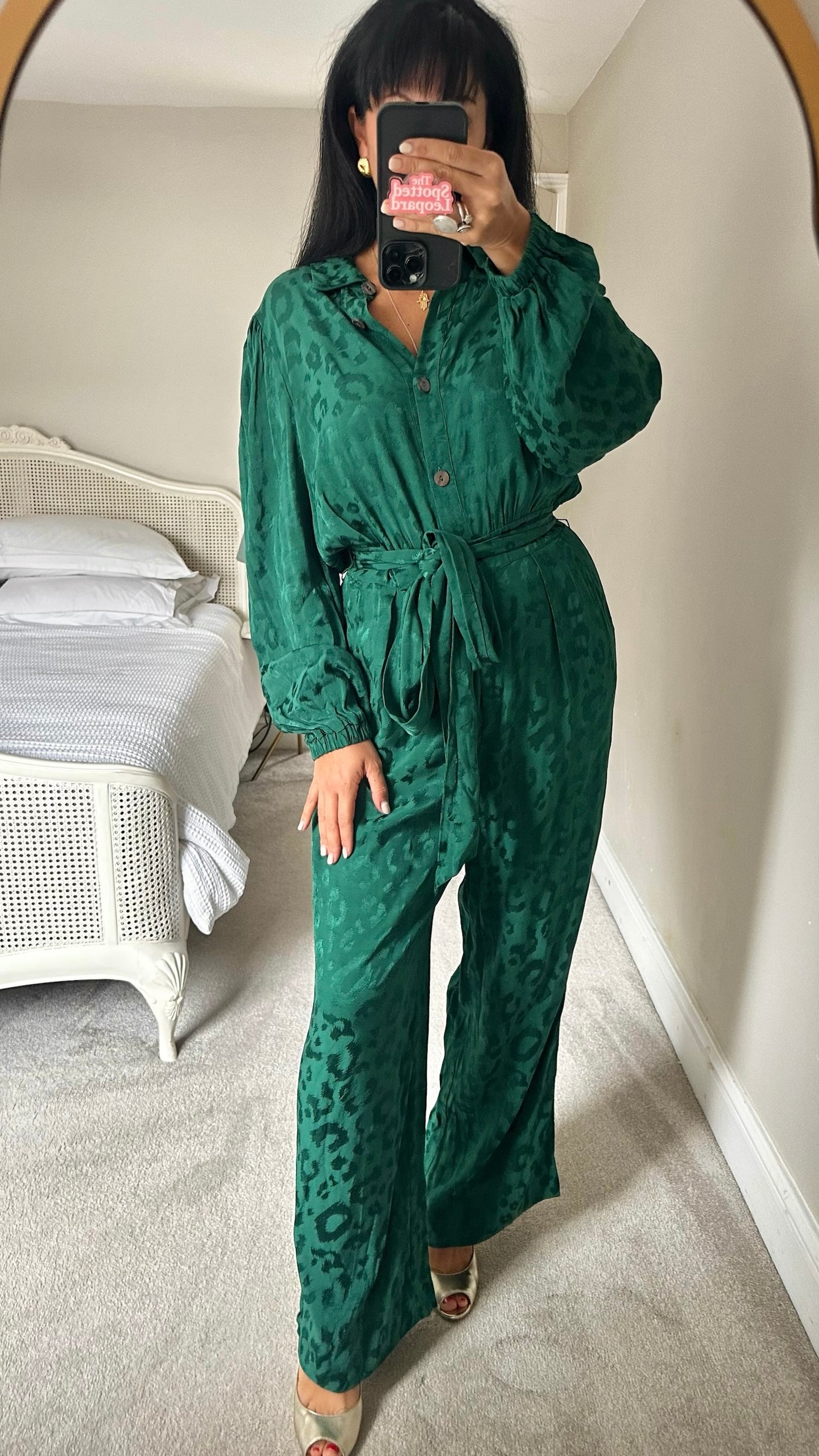 Kitri emerald green leopard print belted jumpsuit event extra large XL UK 14