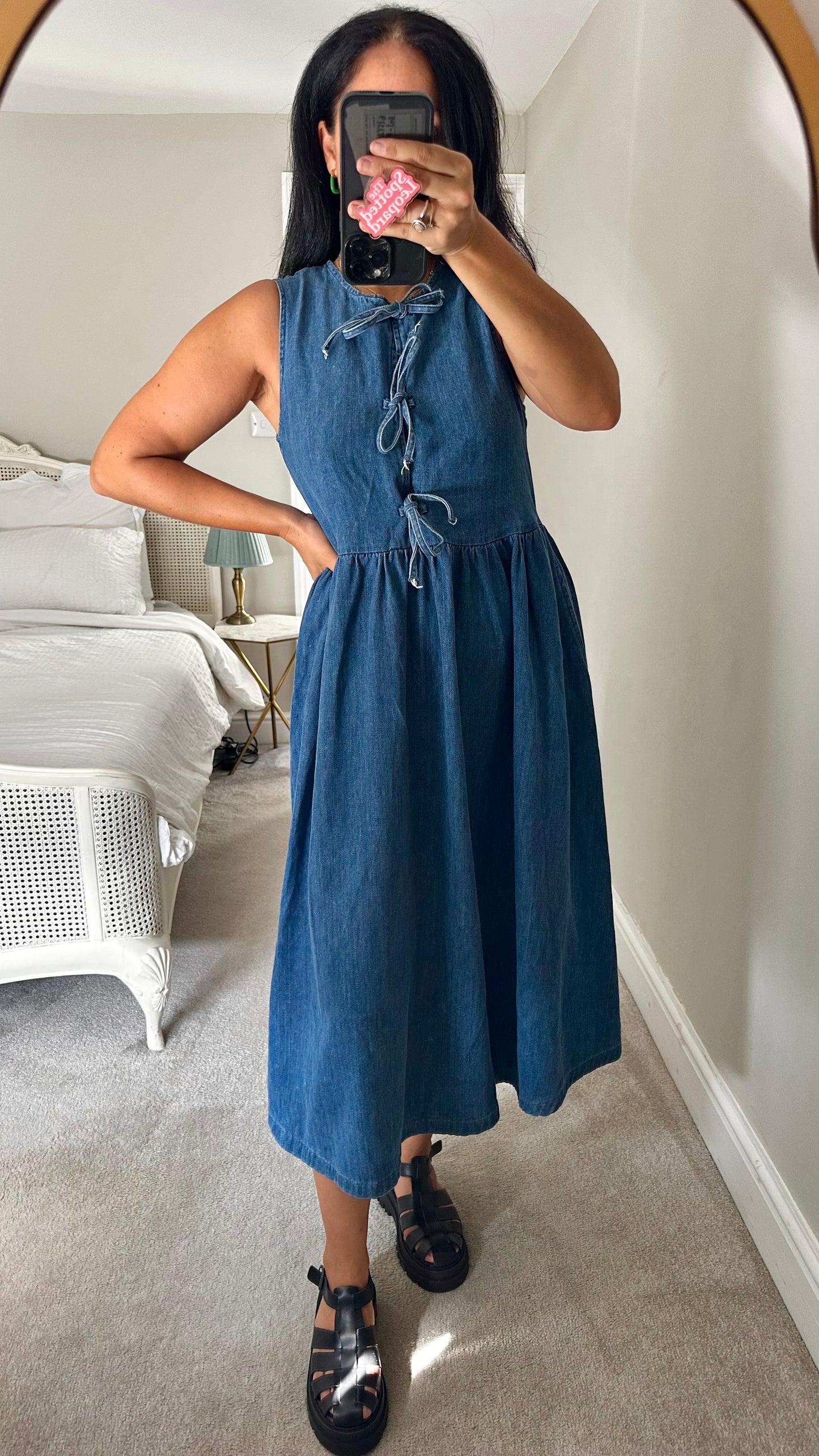 Nobody’s Child navy blue denim tie from midi long maxi dress medium UK 12 vgc