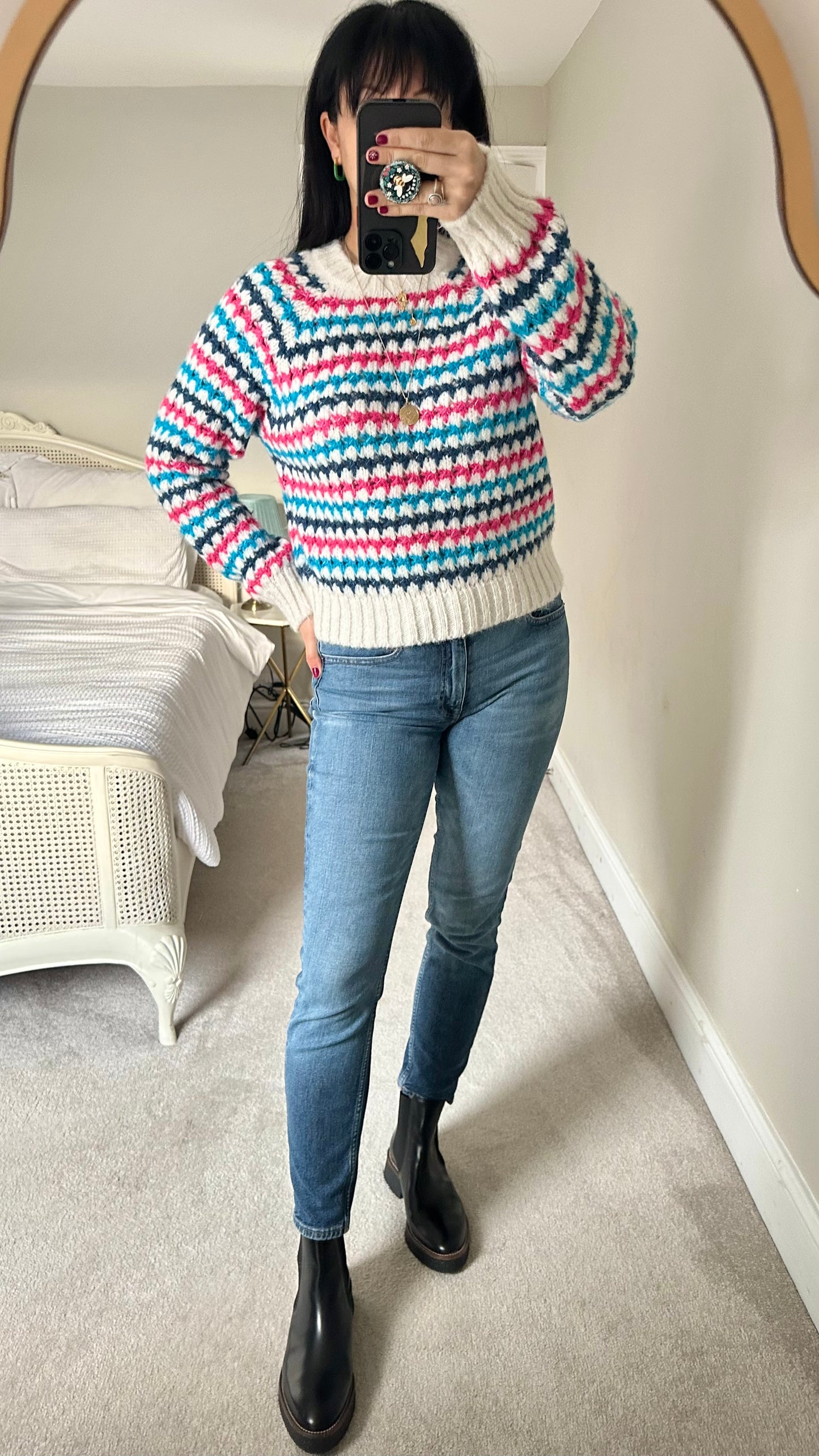 Zara pink white blue knitted jumper small medium UK 8 10 vgc