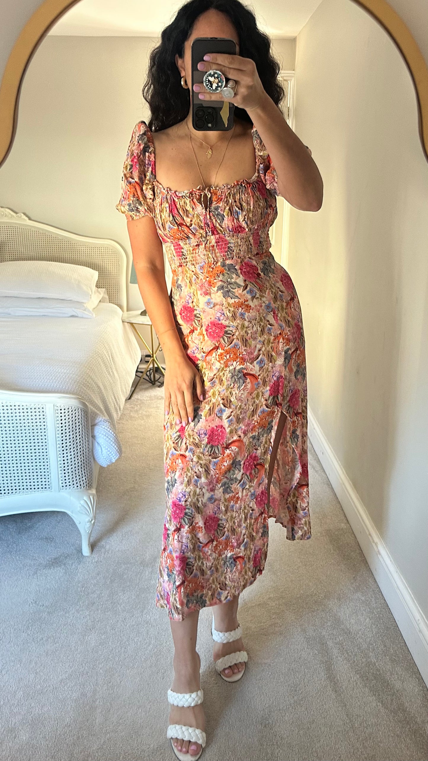 & other stories pink blue beige floral side split midi long dress extra small UK 6 vgc