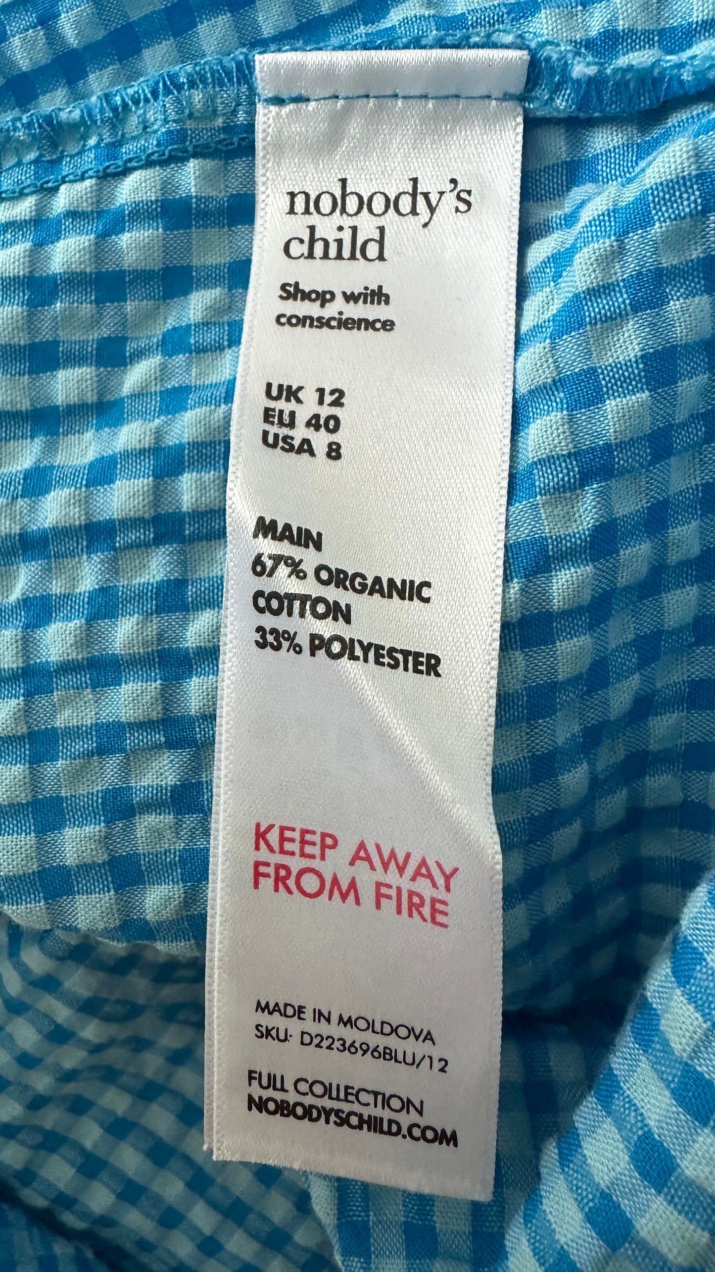 Nobody’s Child turquoise blue gingham check midi side split dress medium UK 12-14 vgc holiday