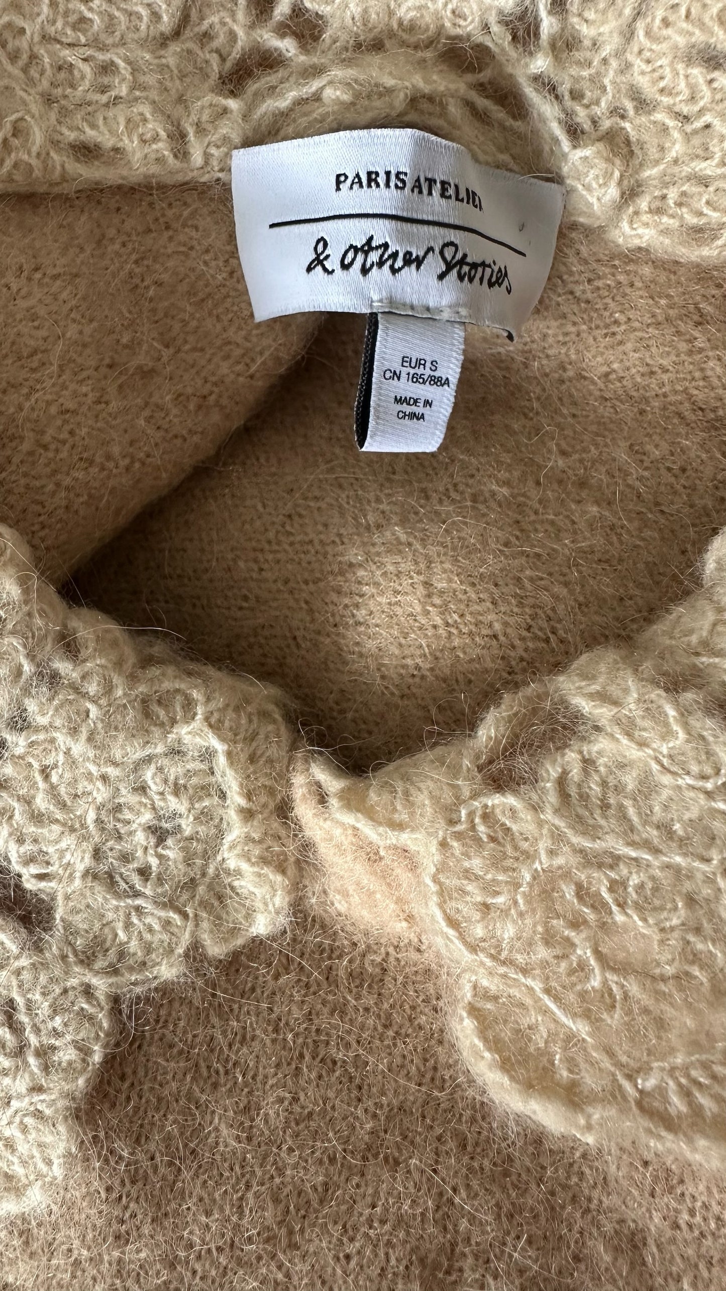 & other stories alpaca blend beige cream lace collared knitted jumper medium UK 10 vgc w25