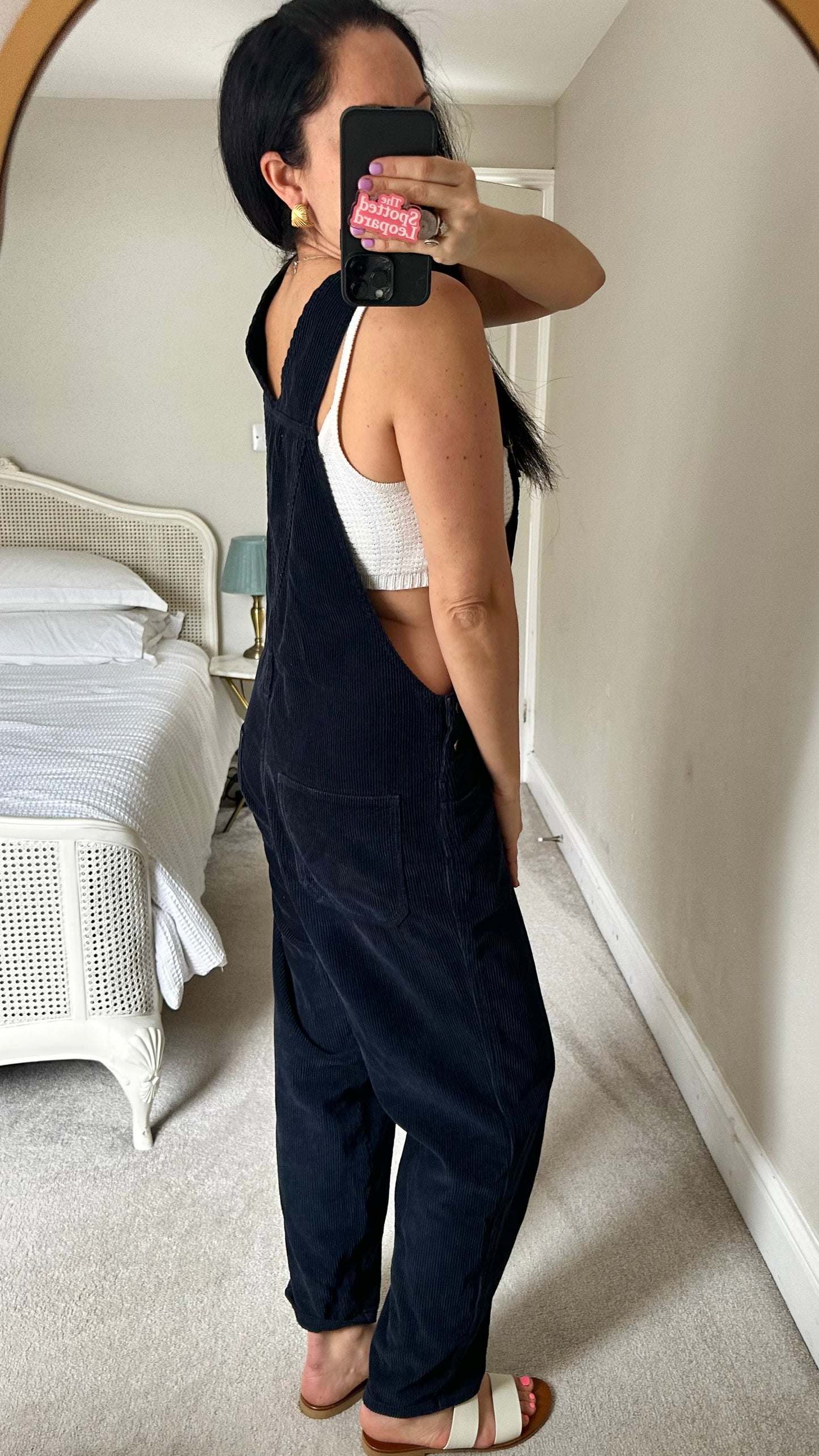 HUSH navy blue black corduroy dungarees jumpsuit trousers medium UK 14 vgc