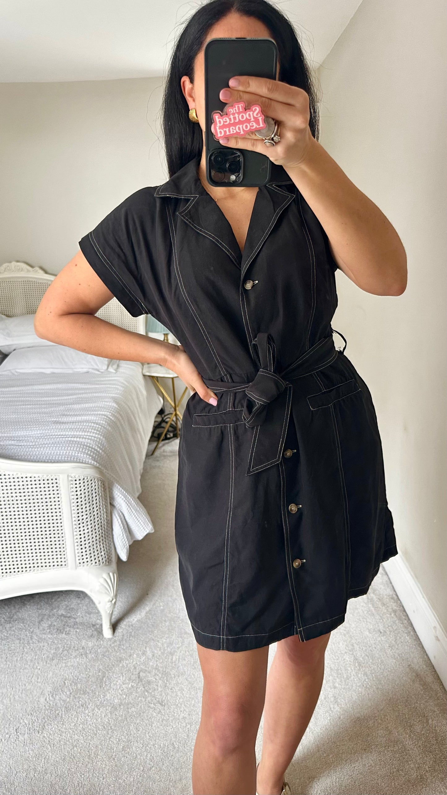 Oliver Bonas black button up mini dress small UK 10 vgc