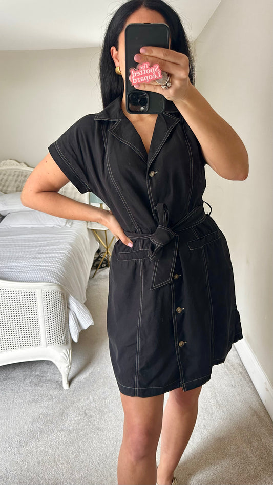 Oliver Bonas black button up mini dress small UK 10 vgc