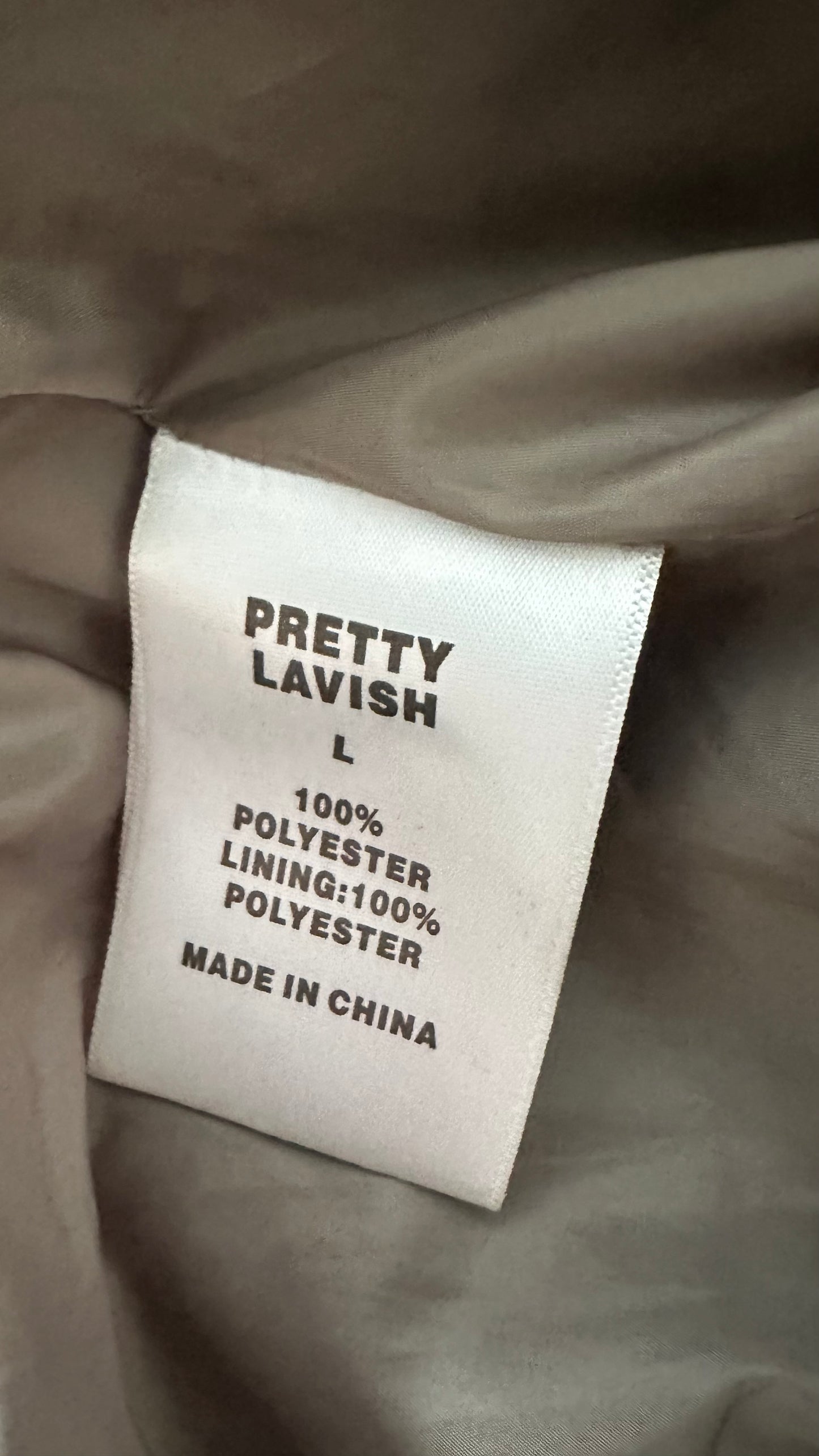 Pretty Lavish khaki beige stone teddy long maxi coat large UK 12 14 16 vgc