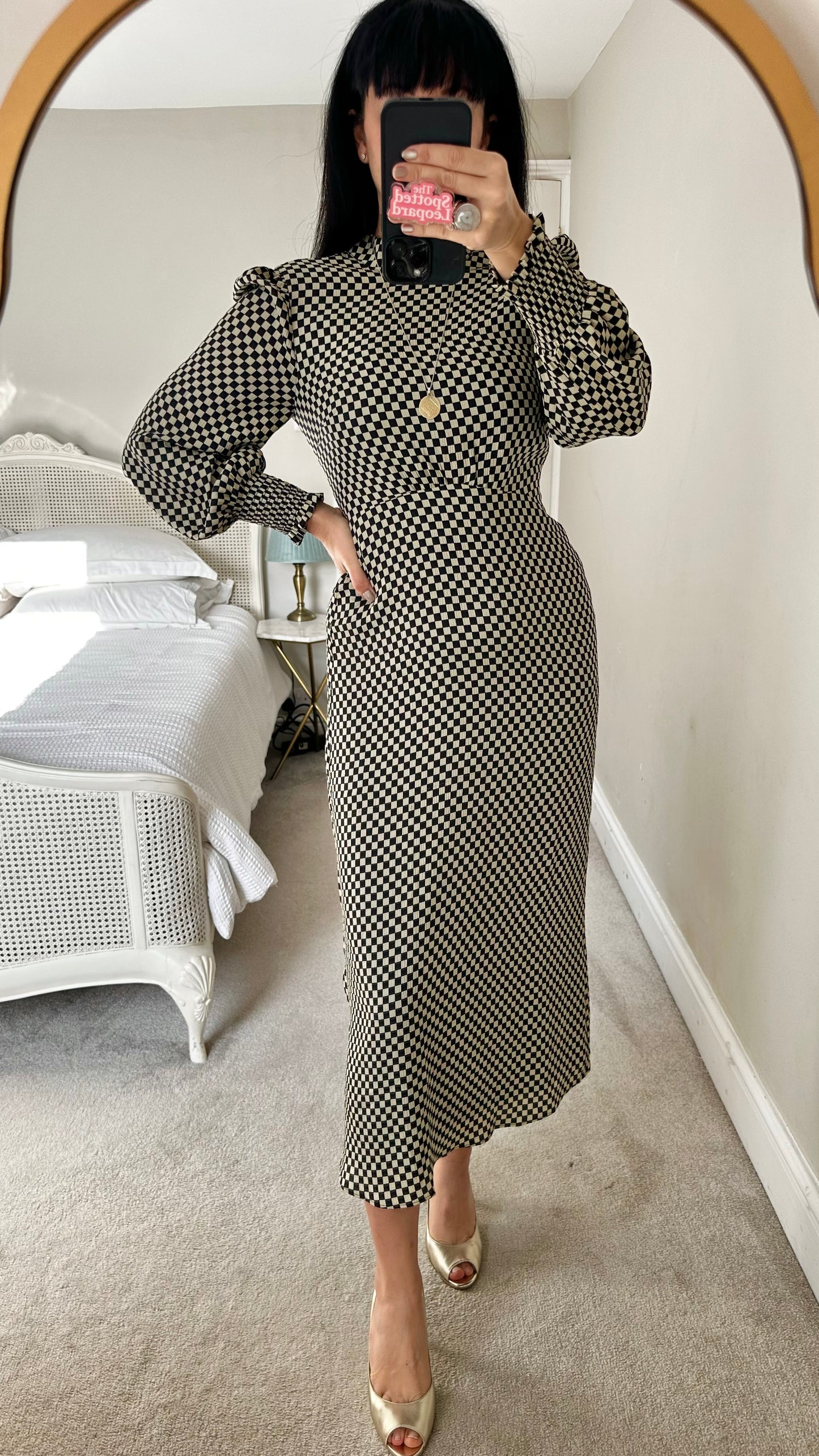 Whistles black cream chequered midi long dress UK 12 vgc event