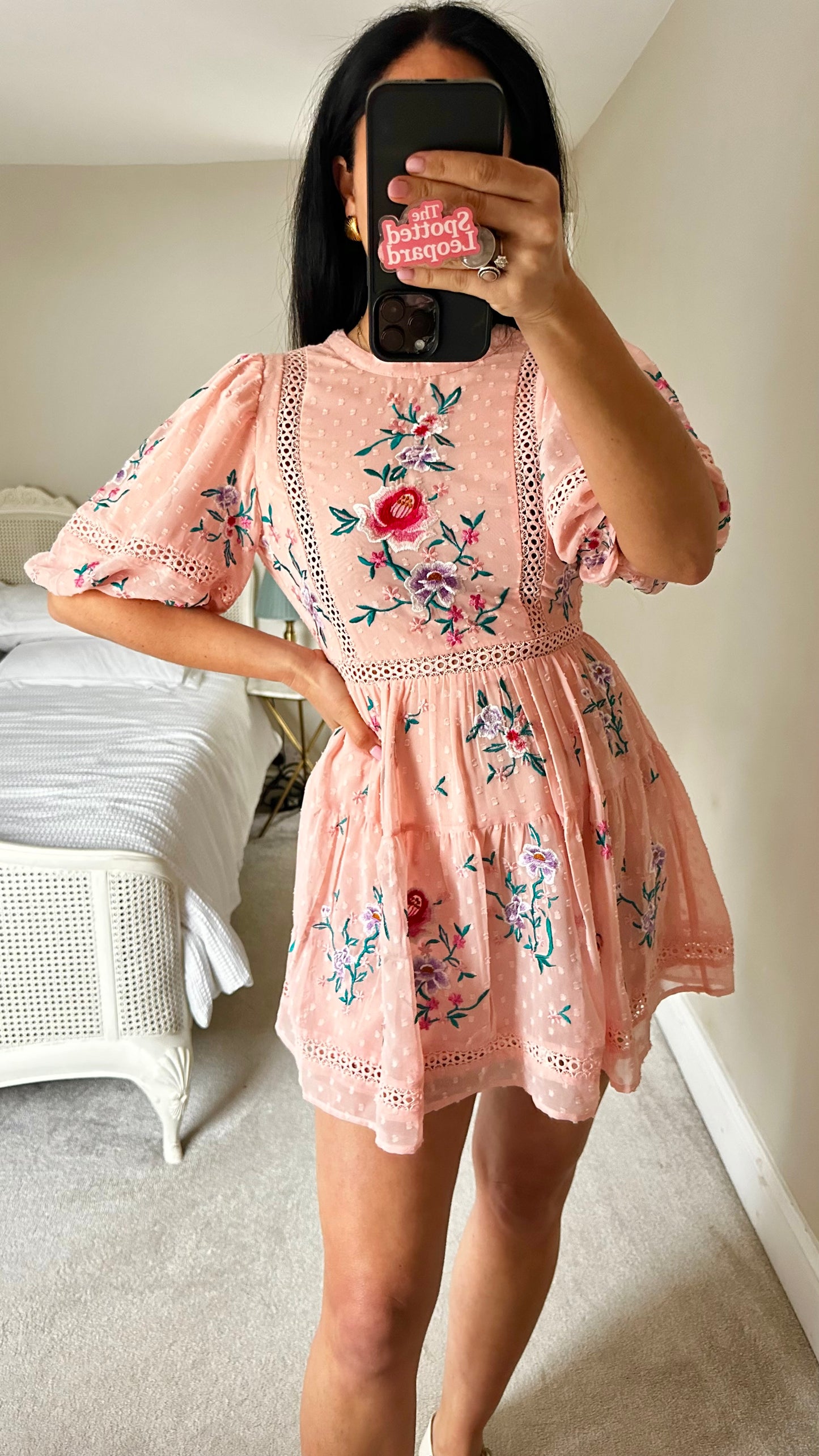 ASOS light pink embroidered mini dress petite UK 8 vgc event