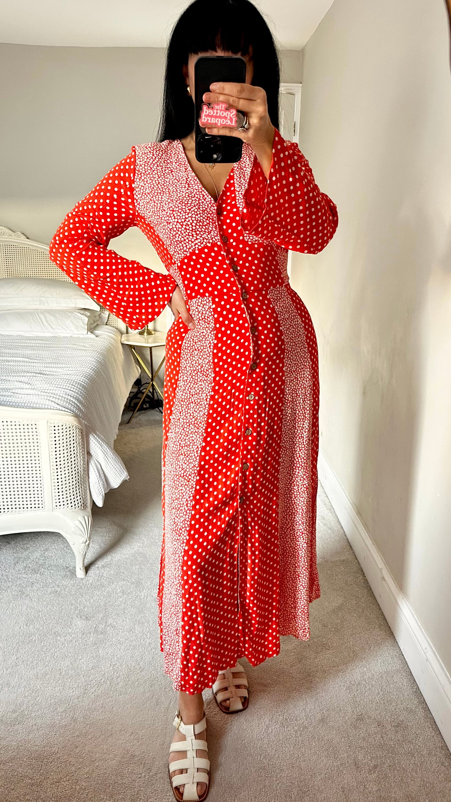 YAS Coral Orange Red cream daisy midi long dress small UK 8-10 new bnwt