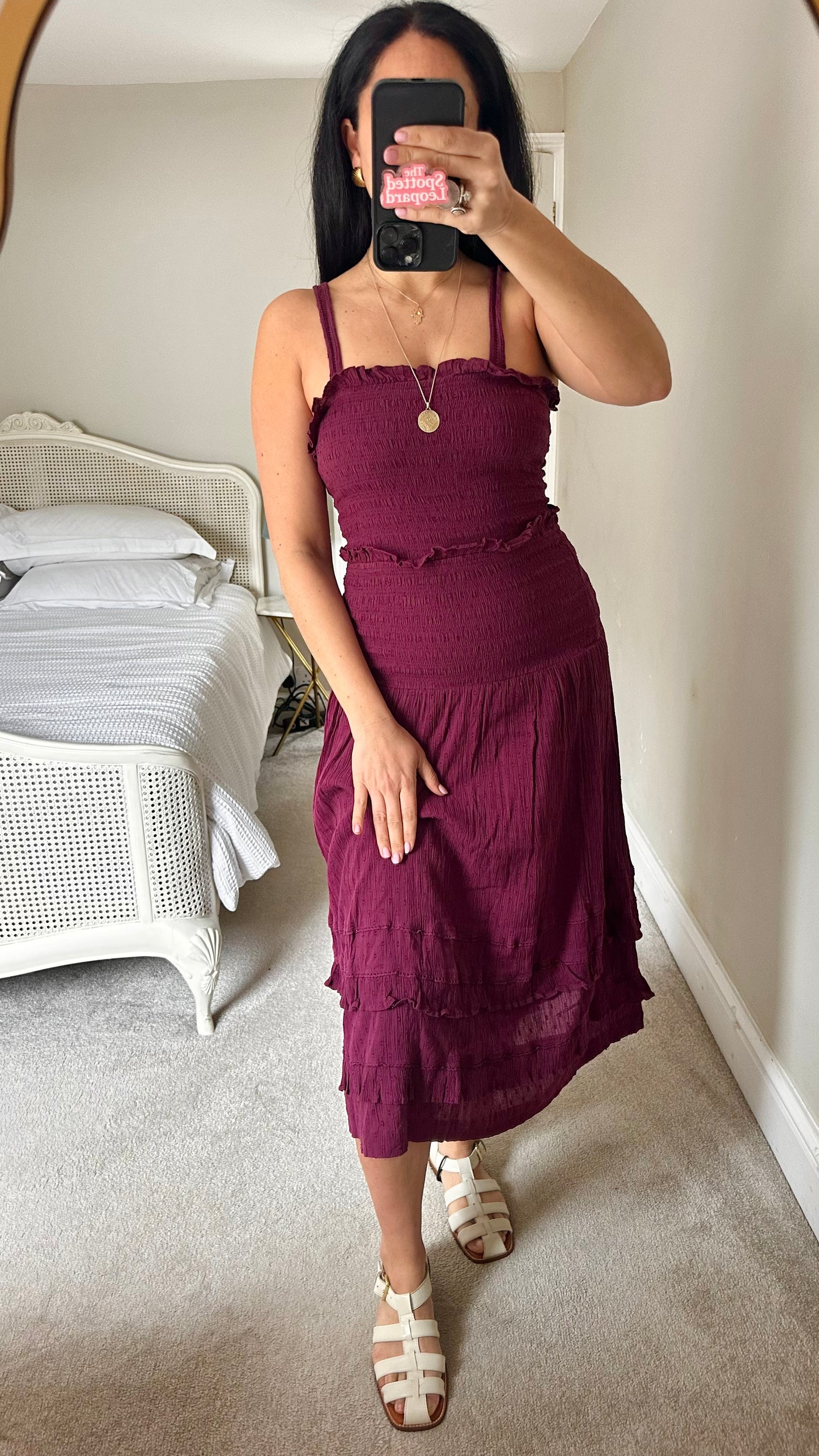 Steele deep purple tiered cotton sun dress shirred bust medium UK 10-12 vgc long holiday