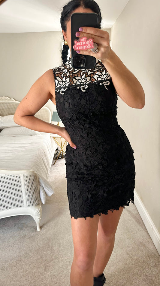 Topshop black lace mini dress small UK 10 event evening vgc