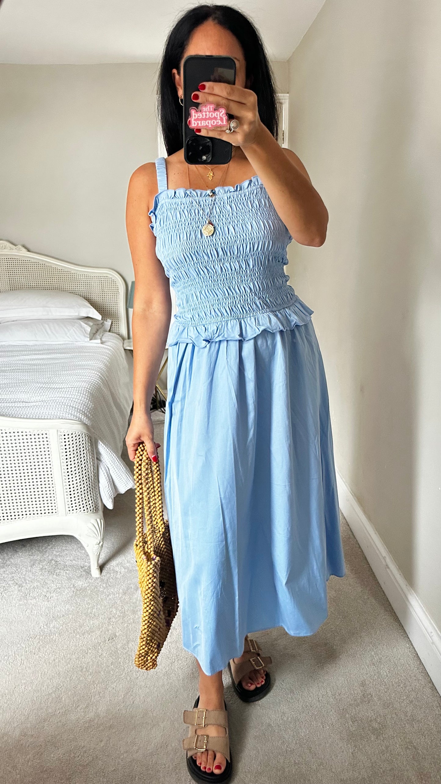 & other stories light blue shirred bust sun dress large holiday UK 14-16 vgc