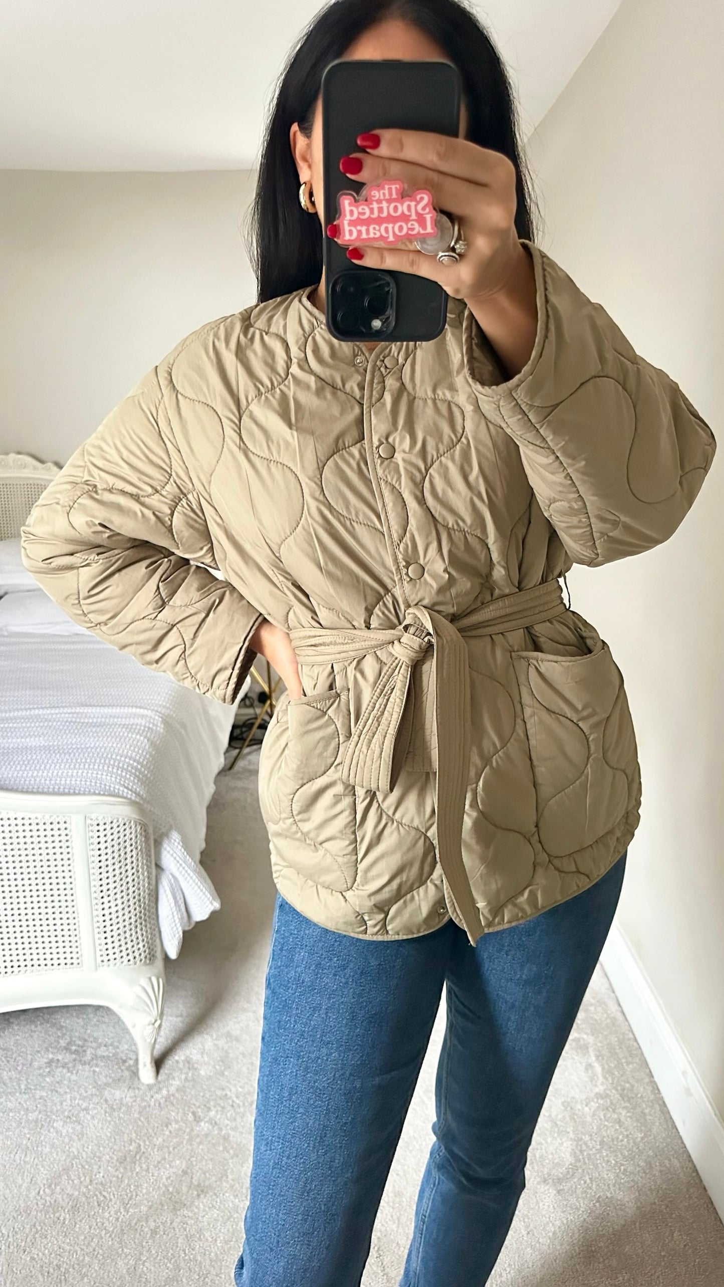 Mango khaki beige quilted jacket coat medium UK 10-12 vgc XMS25