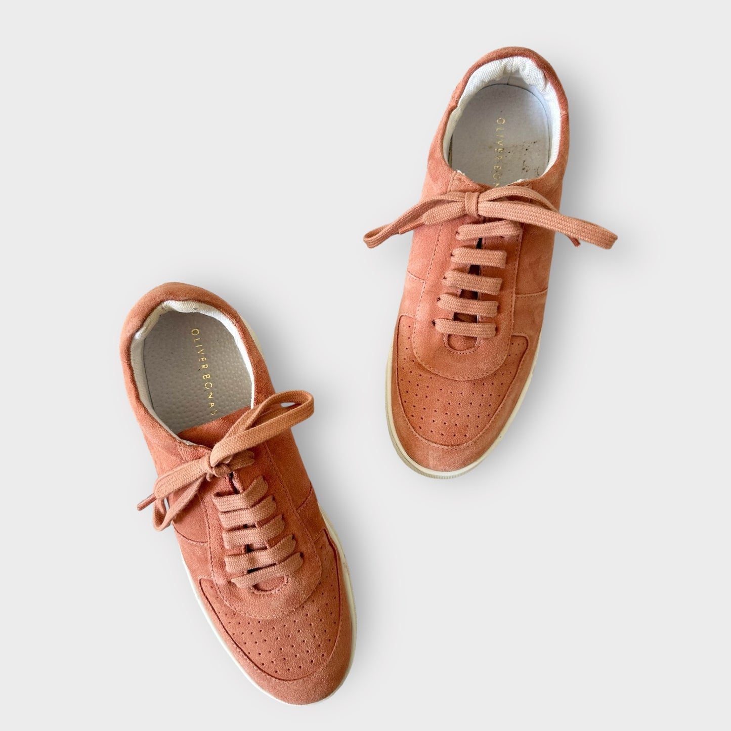 Oliver Bonas salmon rose pink suede trainers shoes as new EU 38 UK 5