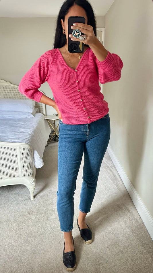Oliver bonas fuchsia pink alpaca blend jumper extra small small UK 6-8 vgc