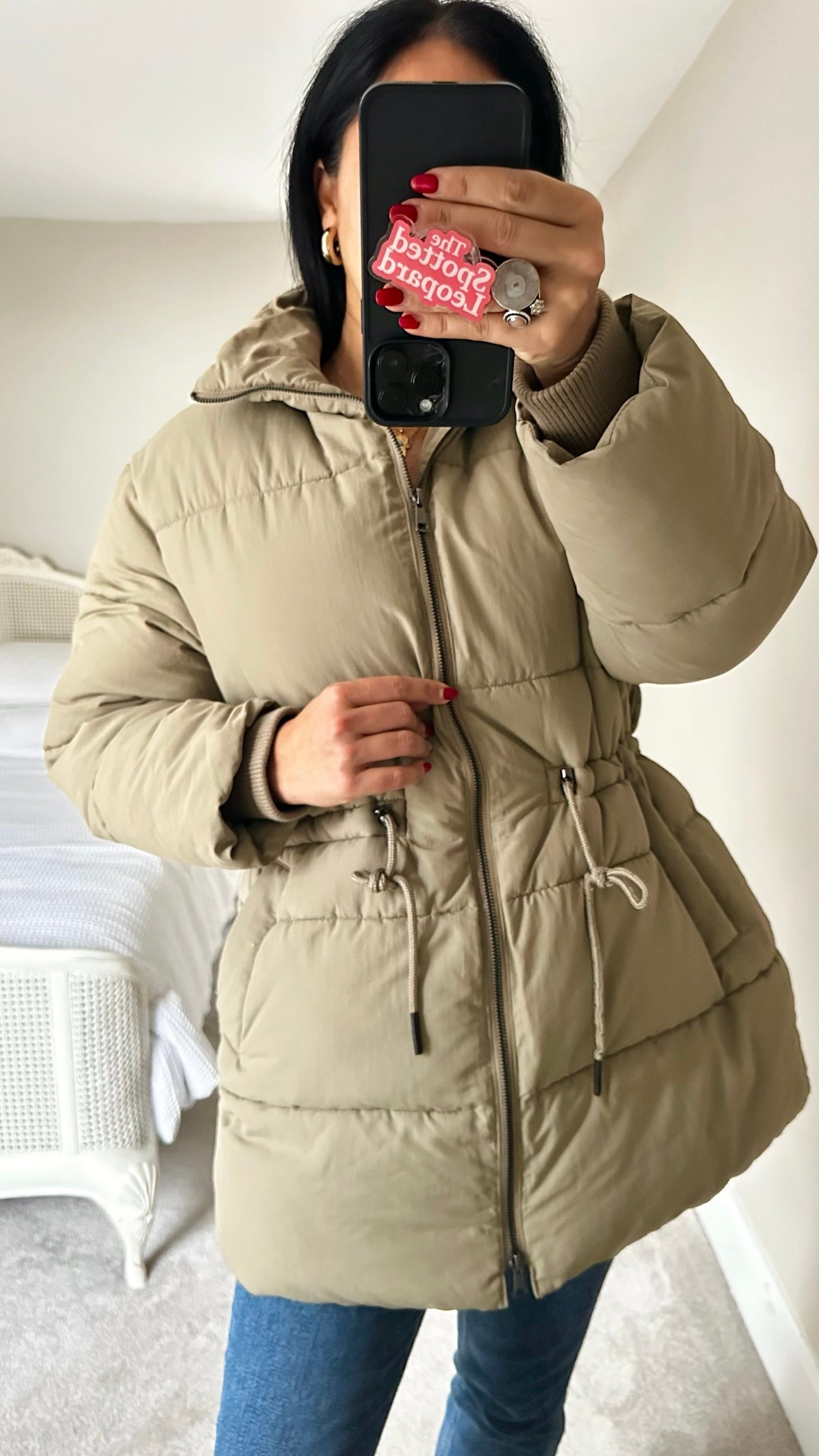 HUSH khaki green puffer quilted jacket coat small UK 8-10 vgc XMS25