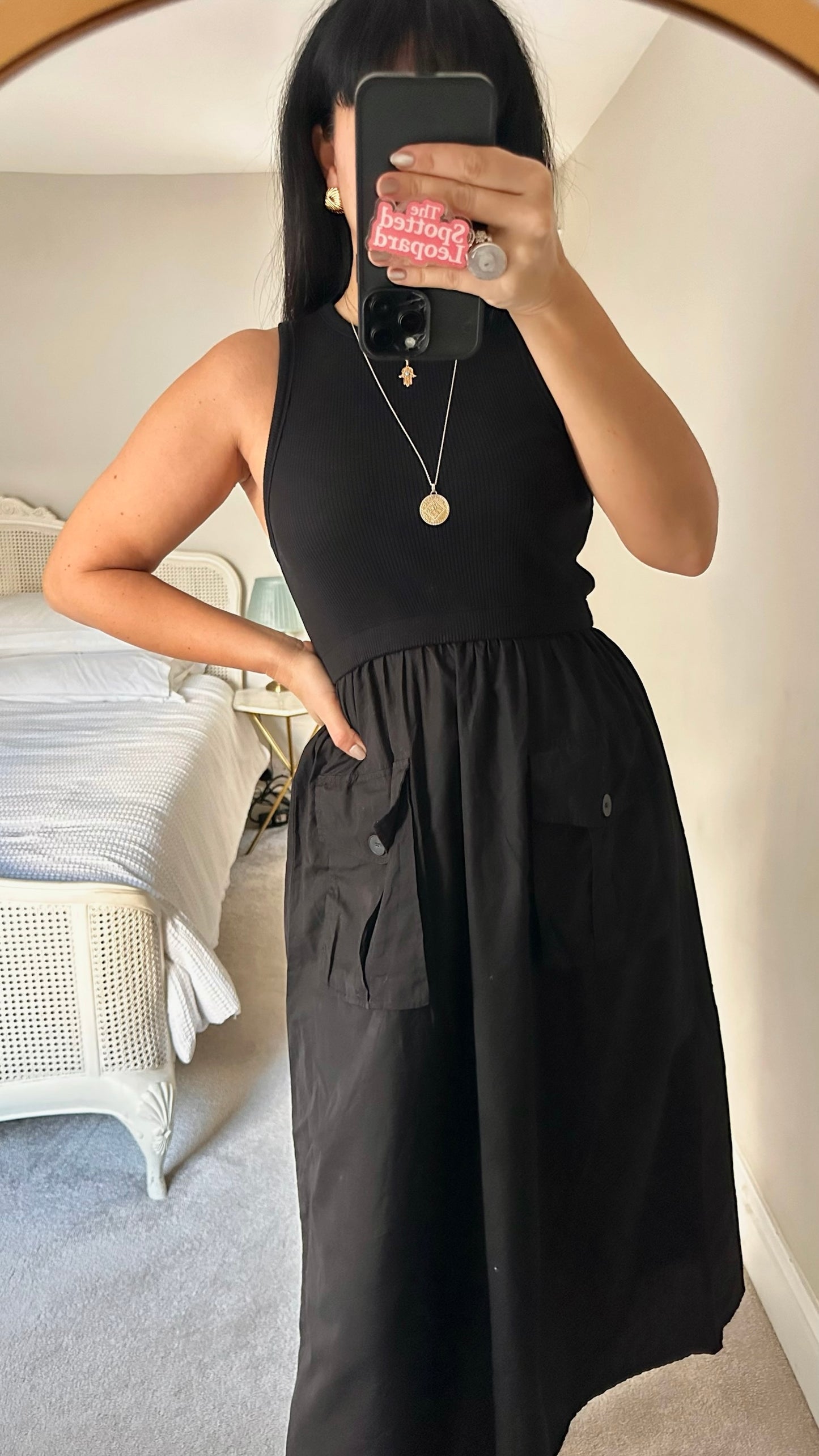 Mint velvet black cotton blend midi casual day dress medium UK 12 vgc