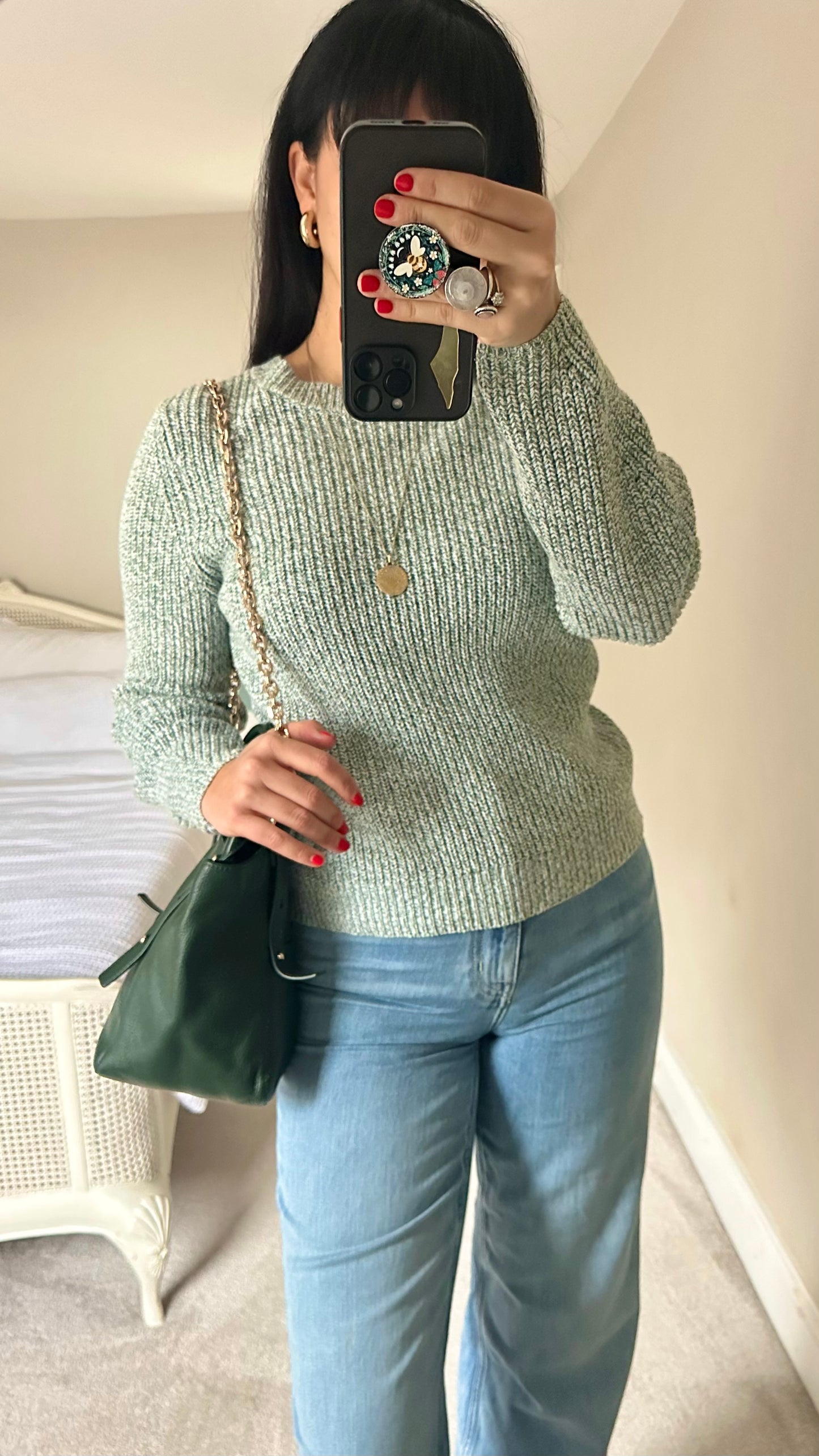 Selected Femme @ Anthropologie green white knitted jumper small UK 8 vgc