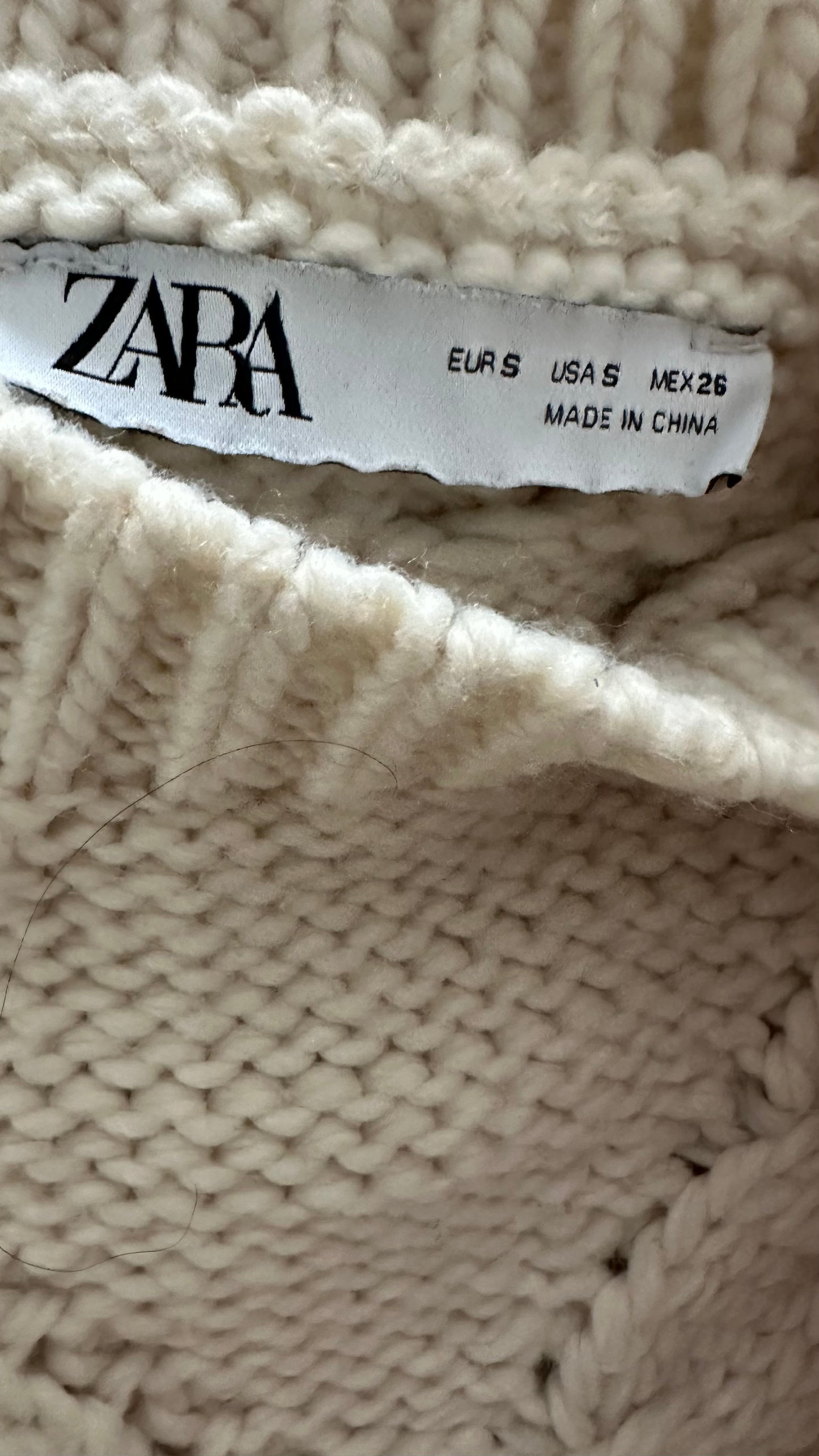 Zara cream cable knit wool blend cropped jumper small UK 8 vgc