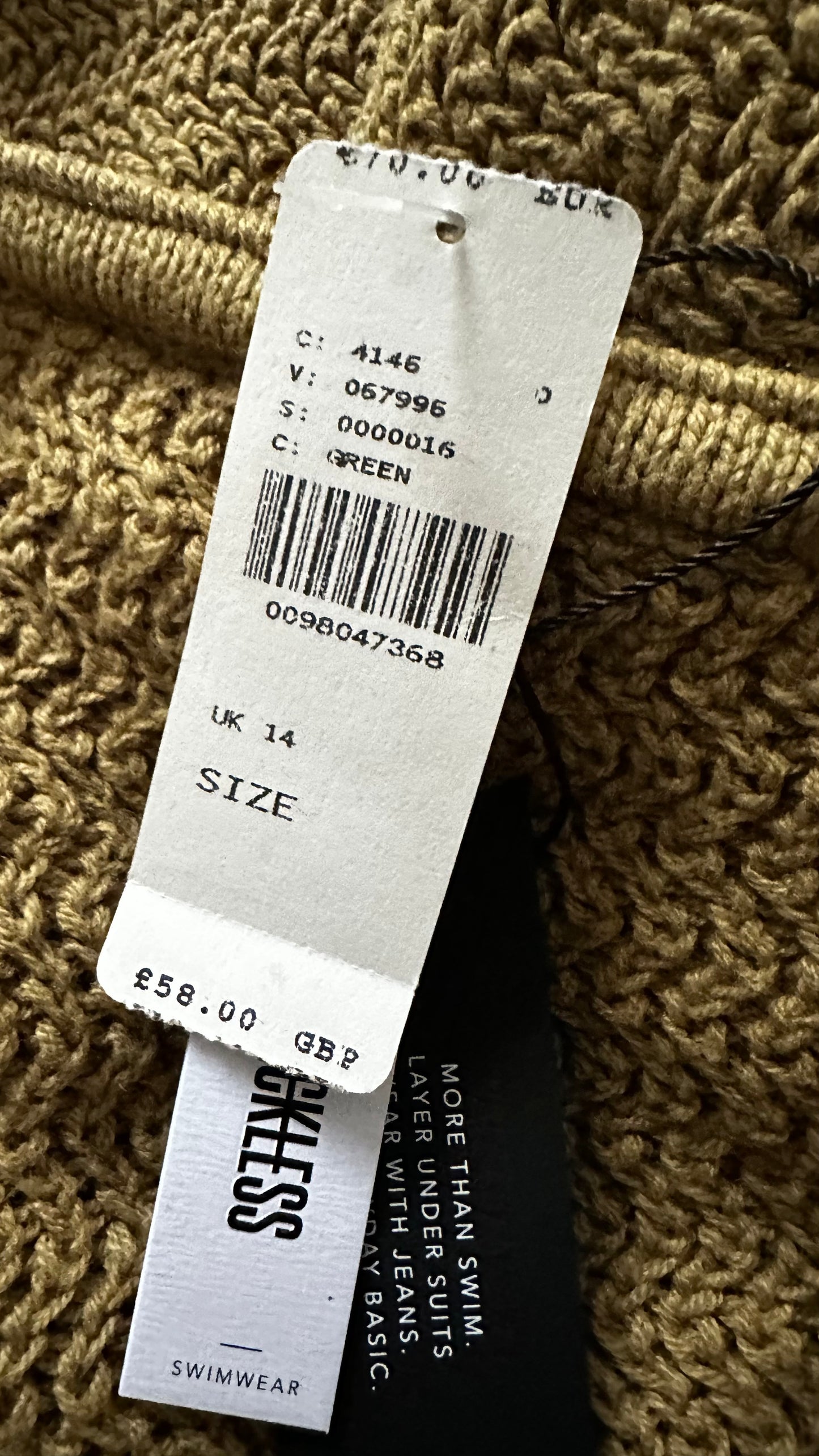 4th & Reckless khaki gold crochet knitted strapless holiday dress maxi long large UK 14 new bnwt