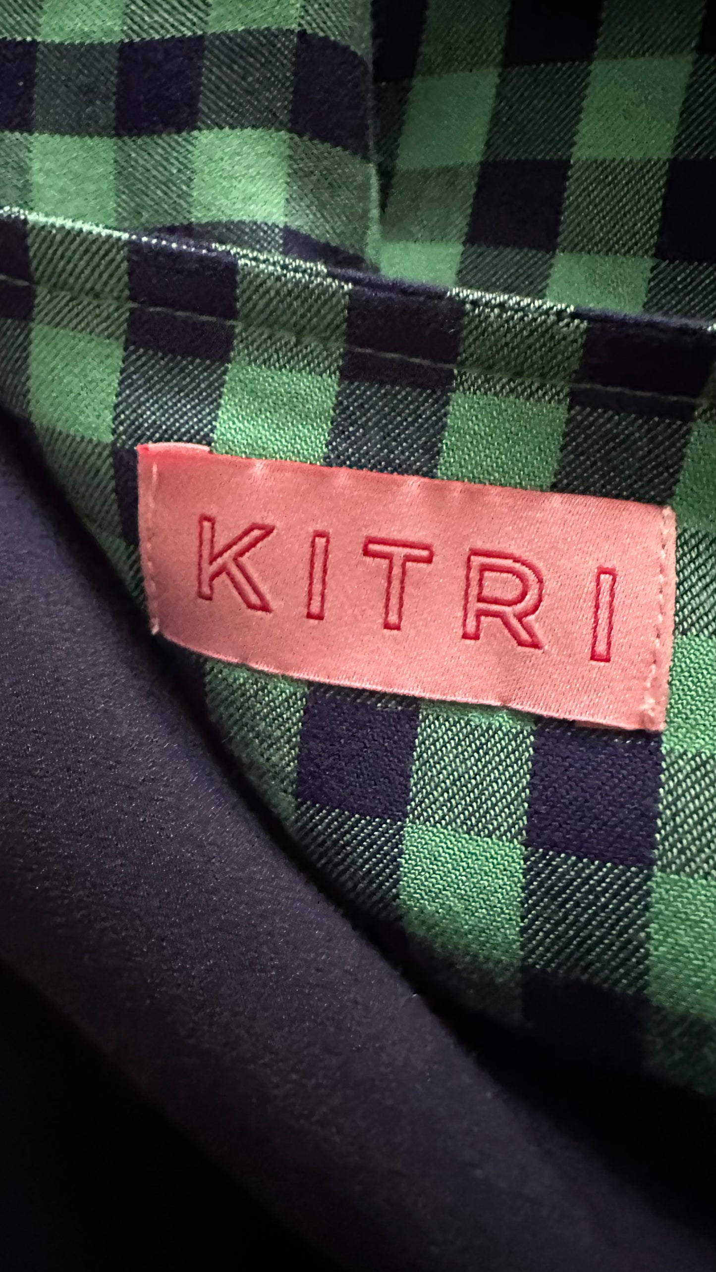 Kitri Green green gingham check button up midi dress small UK 8 vgc