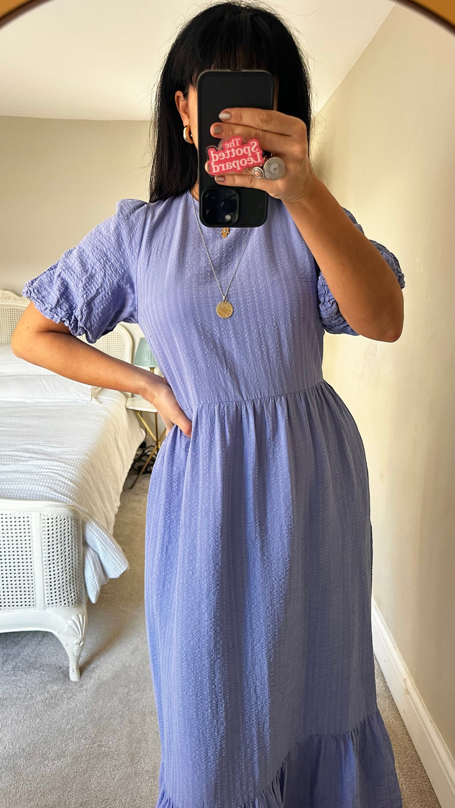 Nobody’s Child light blue lilac stripe backless midi dress medium UK 12 14 vgc