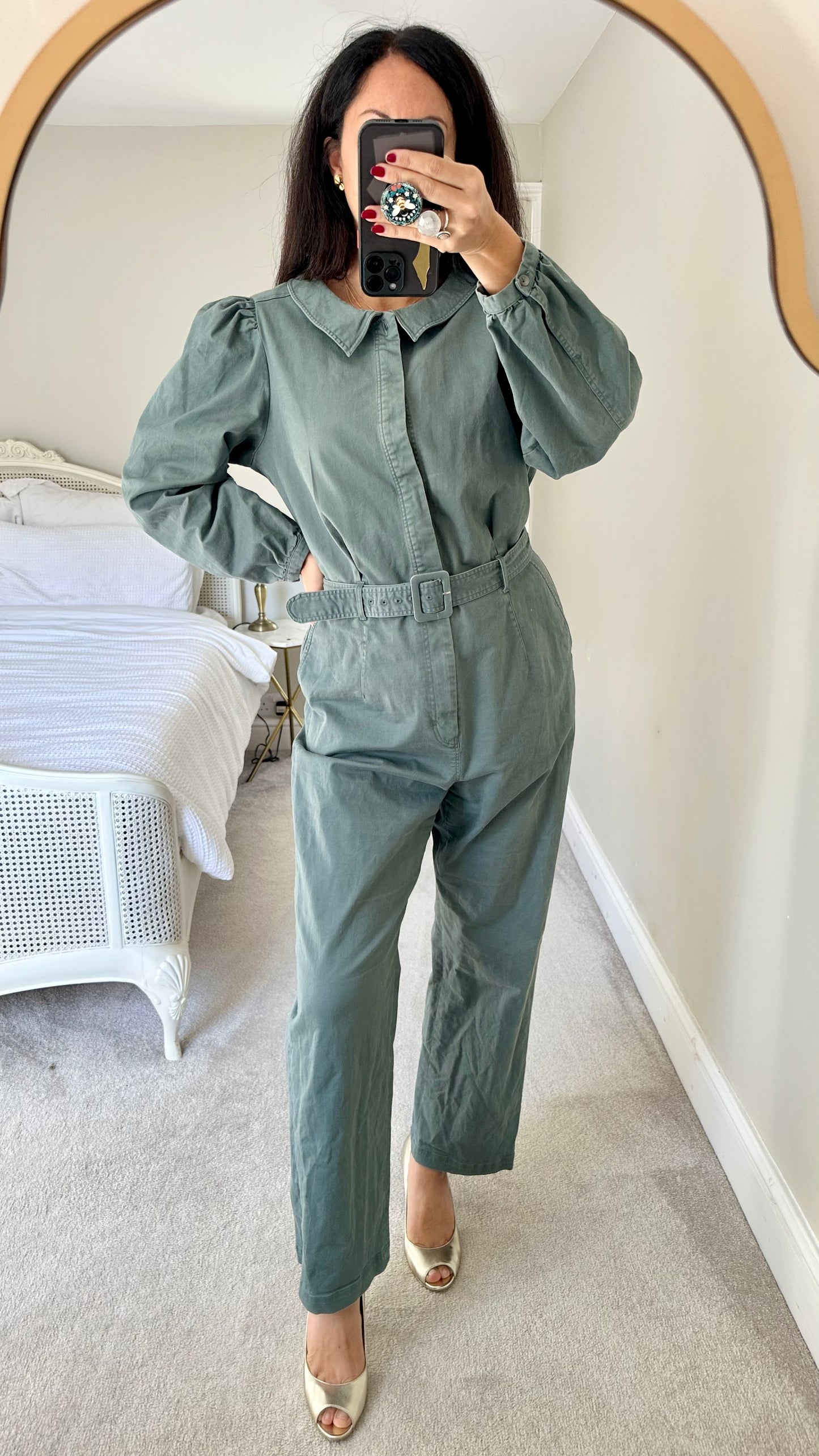 & other stories khaki sage green jumpsuit boiler suit extra large UK 14-16 vgc