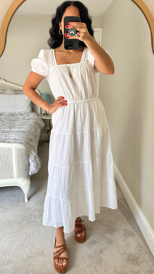 & other stories white crinkle tiered maxi dress extra large UK 12 14 vgc holiday