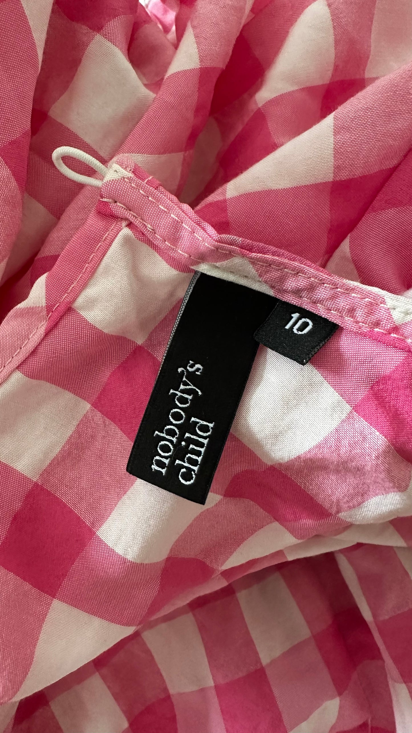 Nobodys Child pink rose white gingham check midi long dress small medium UK 10 14 vgc