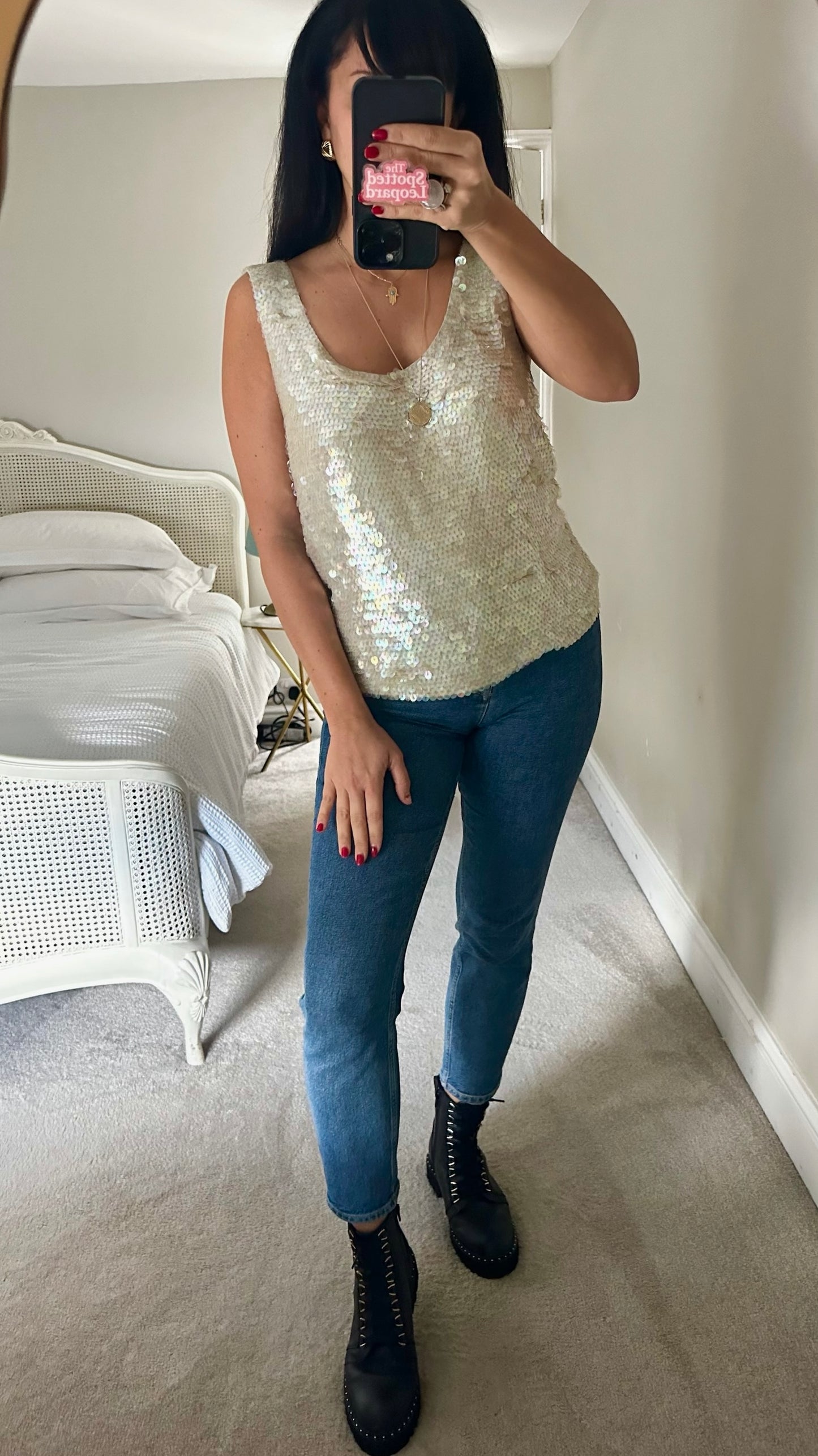 Frank usher vintage iridescent sequin cream multicolour party event top UK 14 vgc XMS25