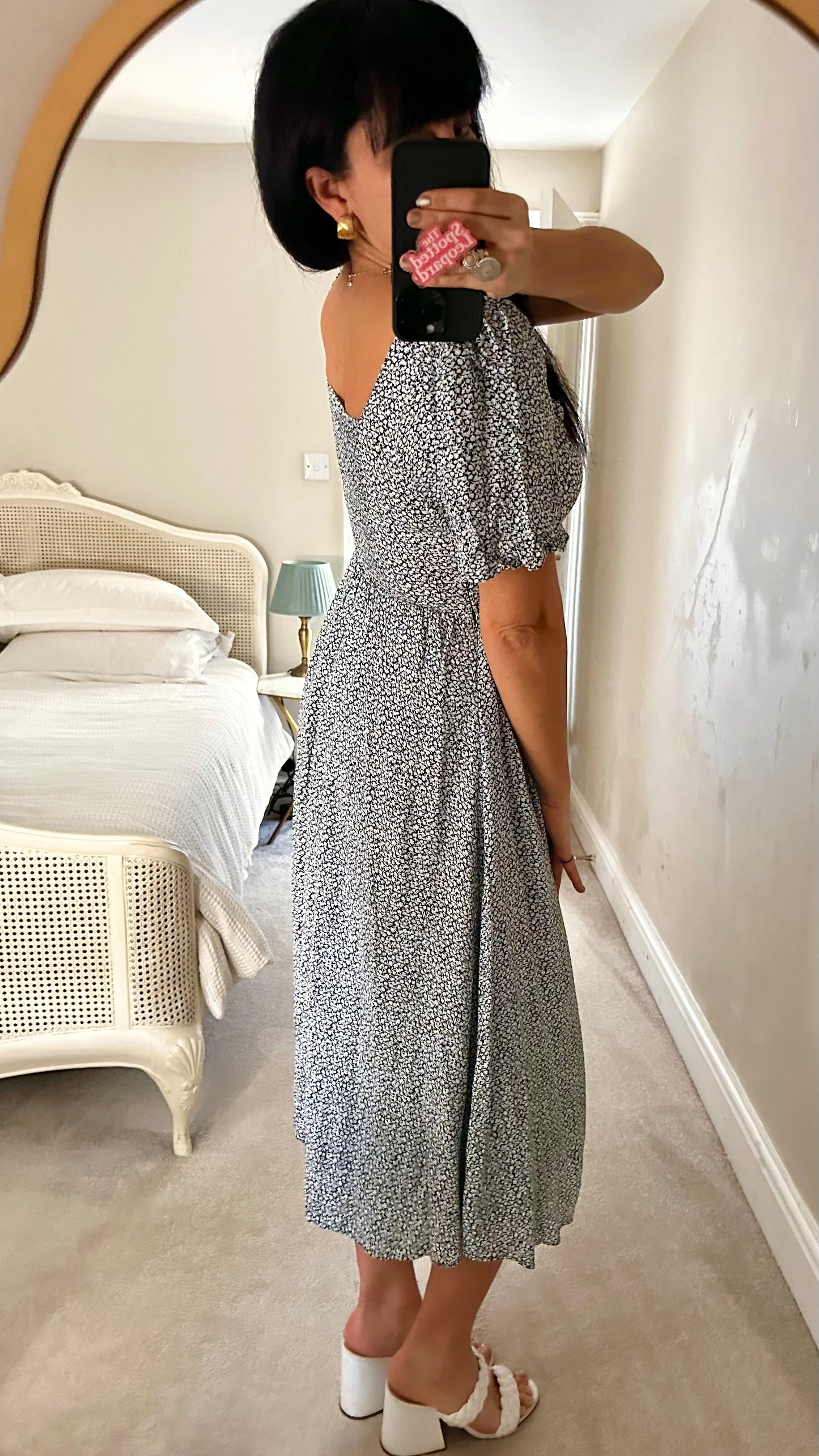 & other stories black blue floral midi long dress small medium UK 8 10 12 vgc