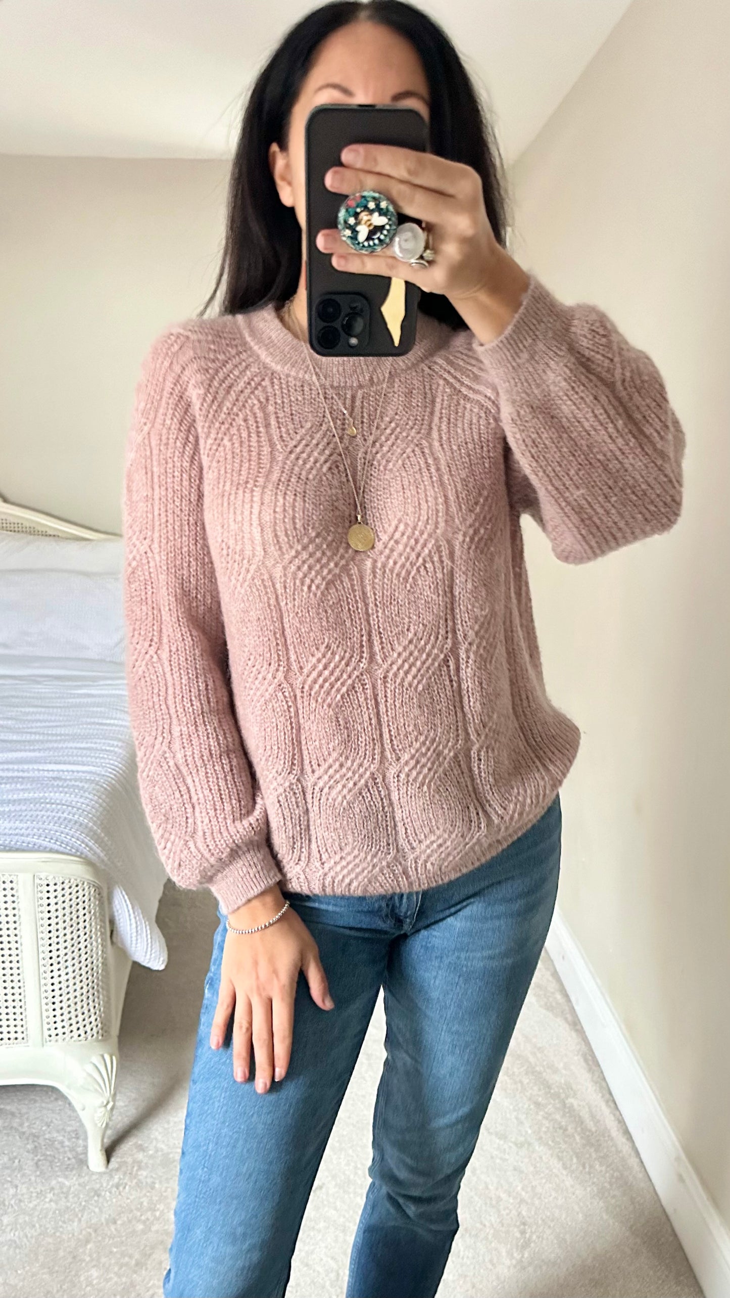 YAYA rose pink knitted mohair wool blend jumper small UK 8 10 vgc