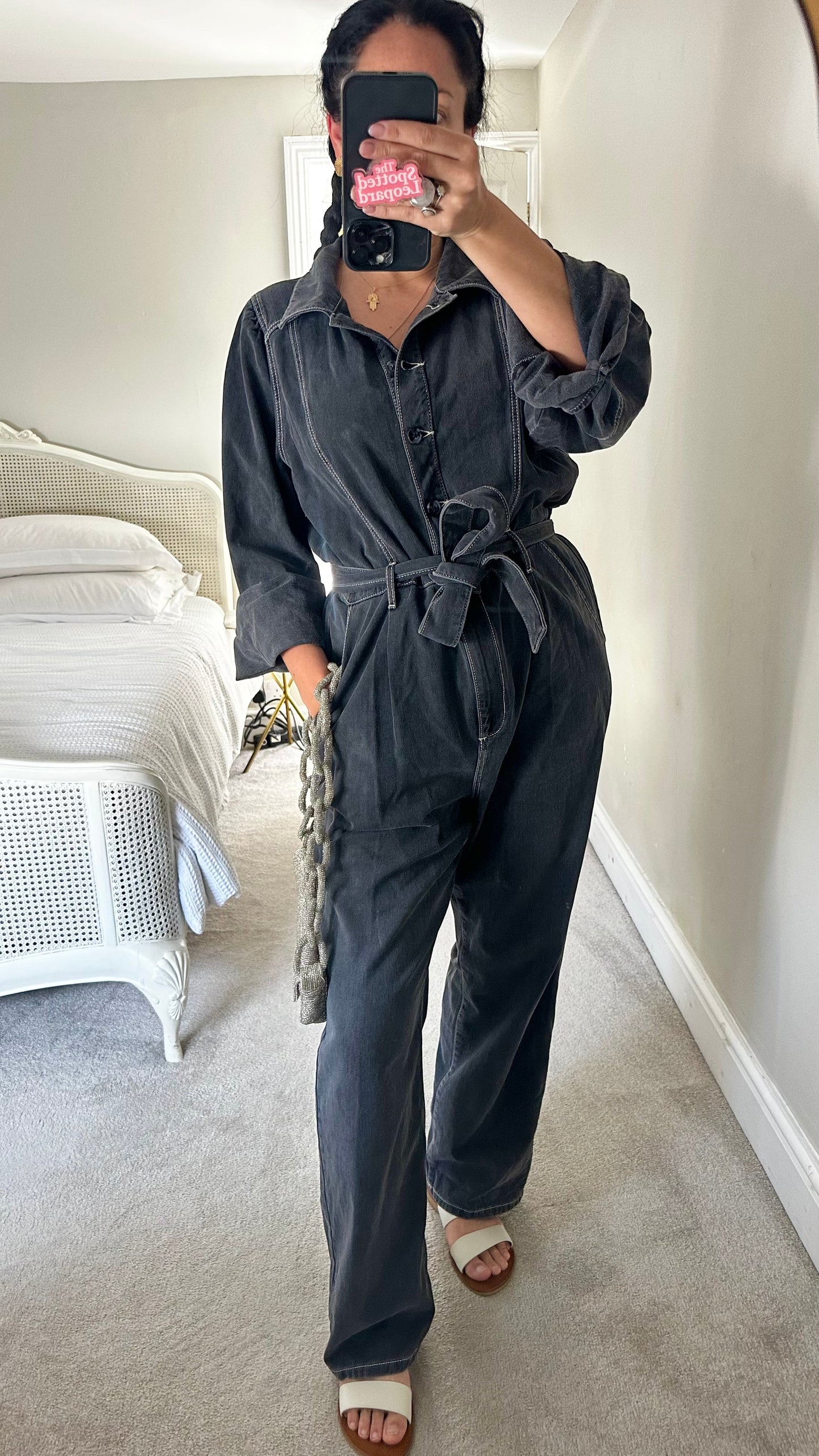 Oliver Bonas black charcoal grey jumpsuit playsuit trousersuit medium UK 14 vgc