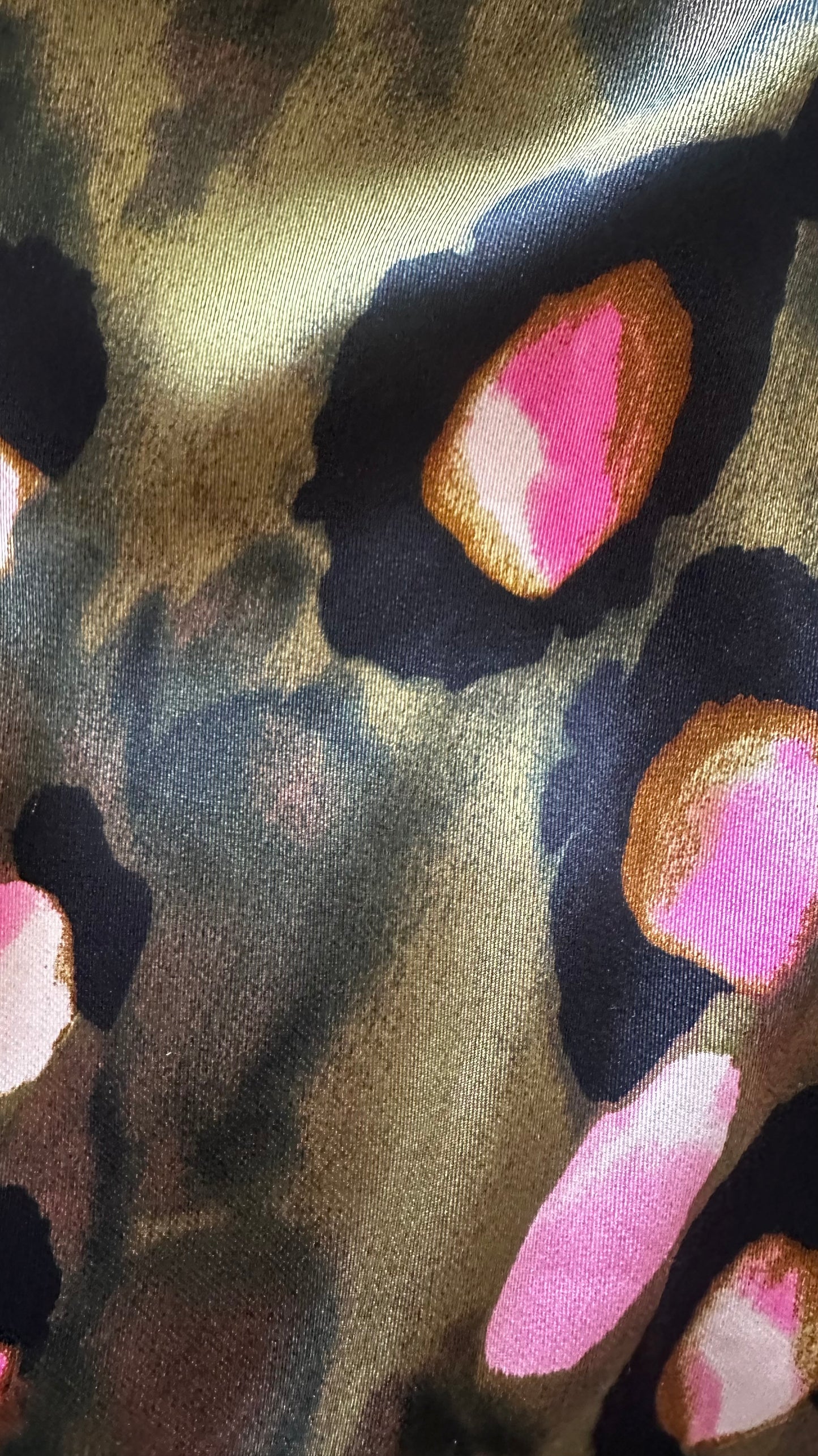 Topshop khaki green leopard animal print midi satin midi long maxi skirt extra large UK 14 vgc