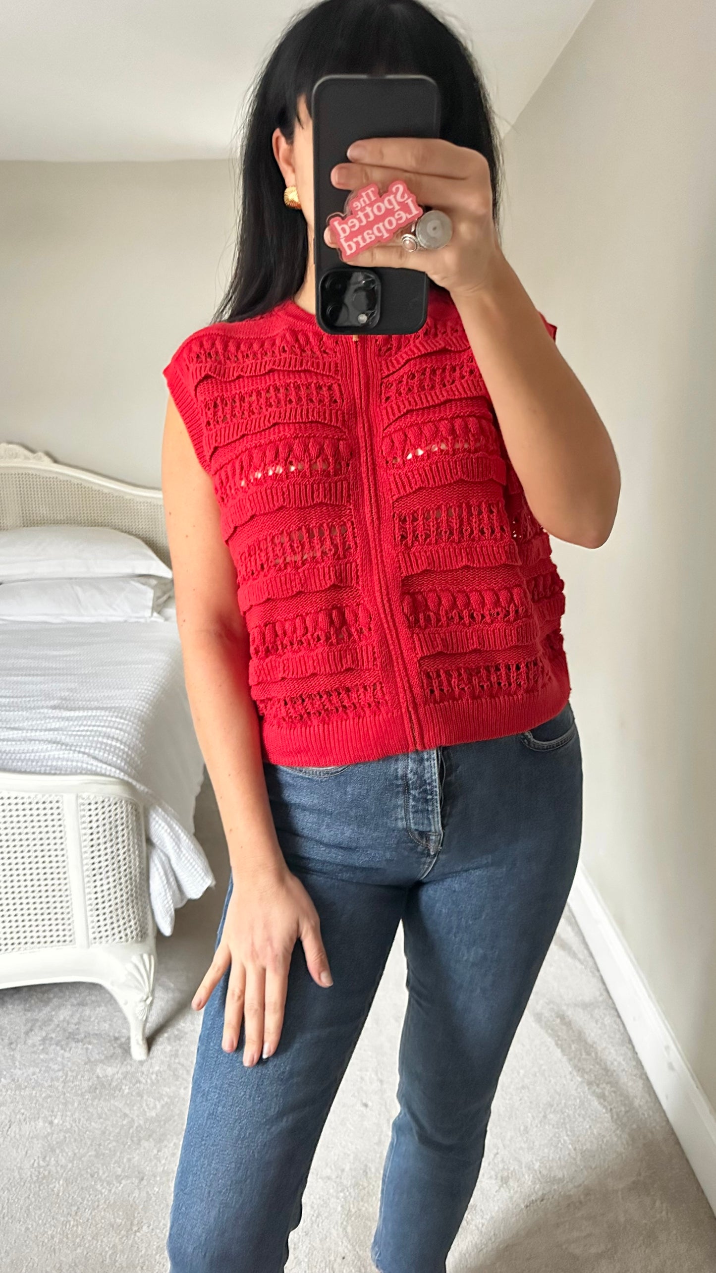 Oliver Bonas red knitted waistcoat top jumper medium UK 14 vgc