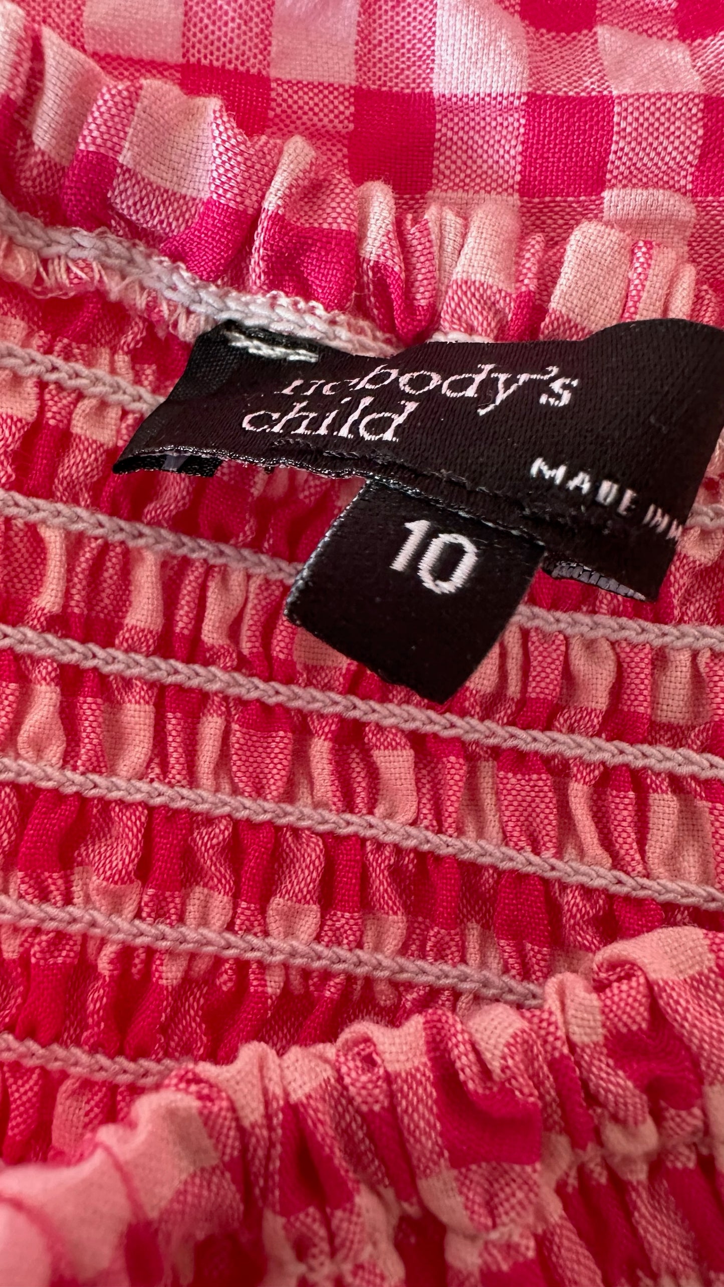 Nobody’s child pink gingham puff-sleeved midi long dress medium UK 10-12