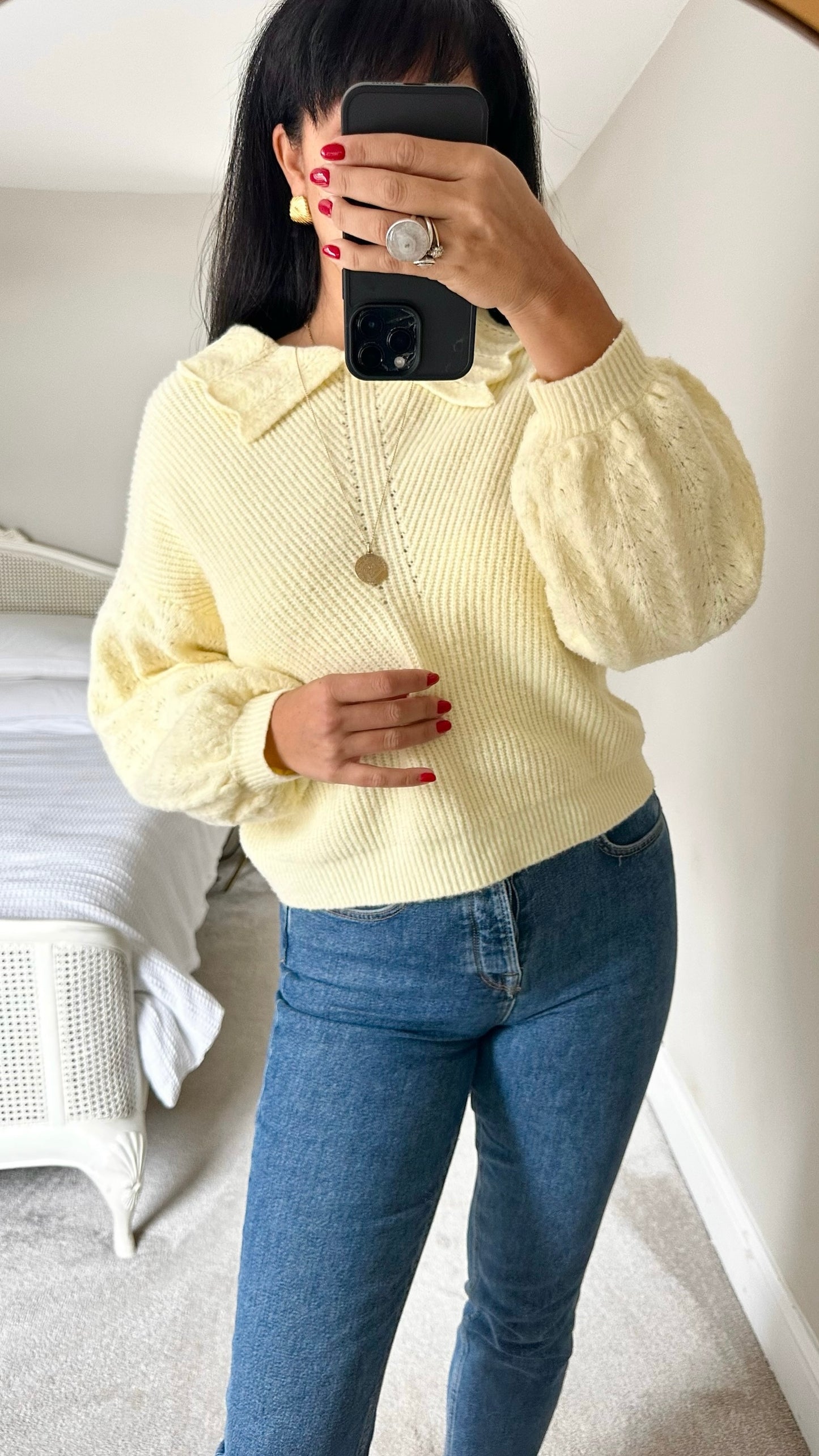 Oliver bonas lemon yellow knitted jumper large UK 12 vgc