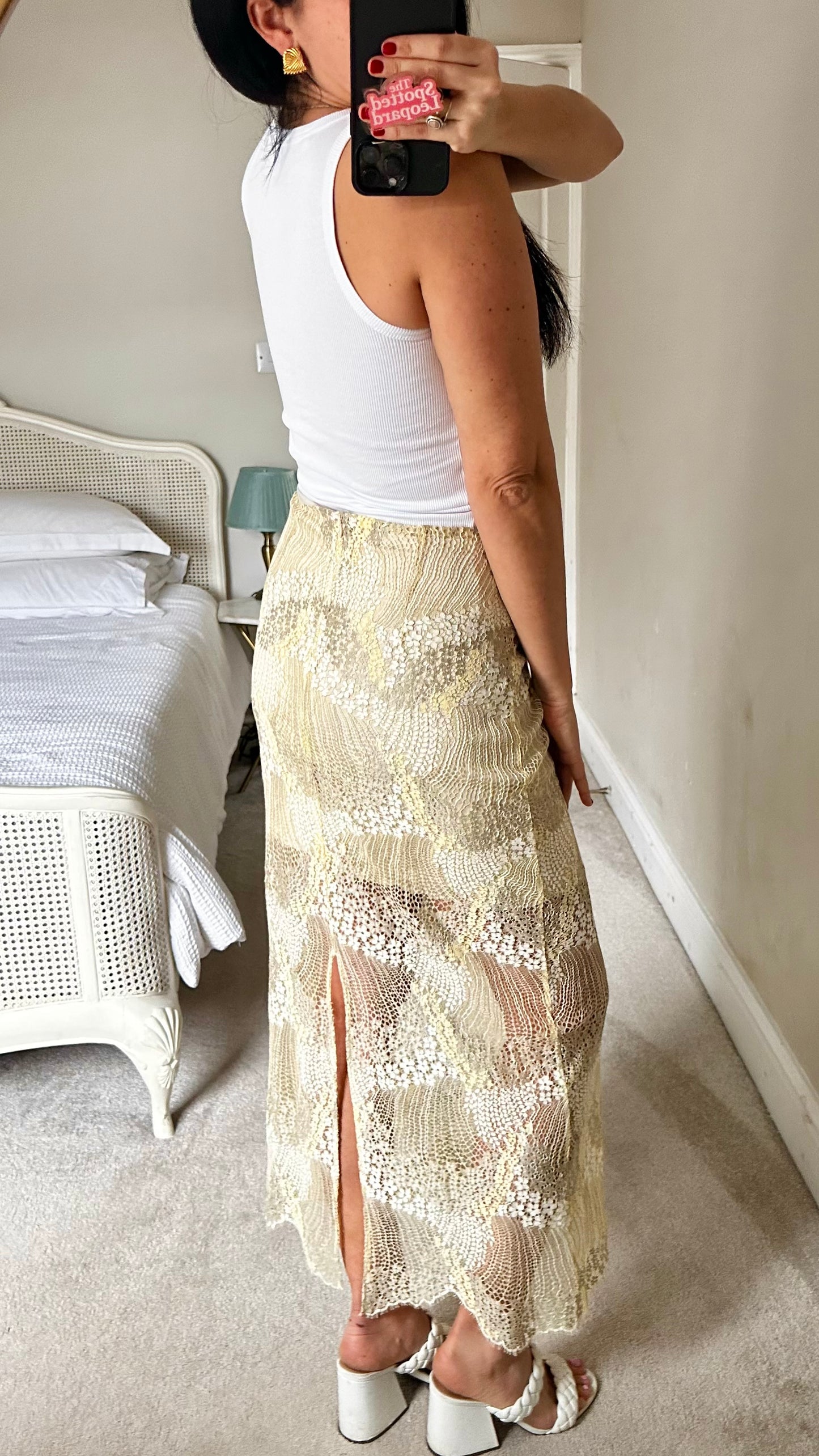 Selected Femme butter yellow cream lace maxi event occasion skirt medium large UK 12 new bnwt