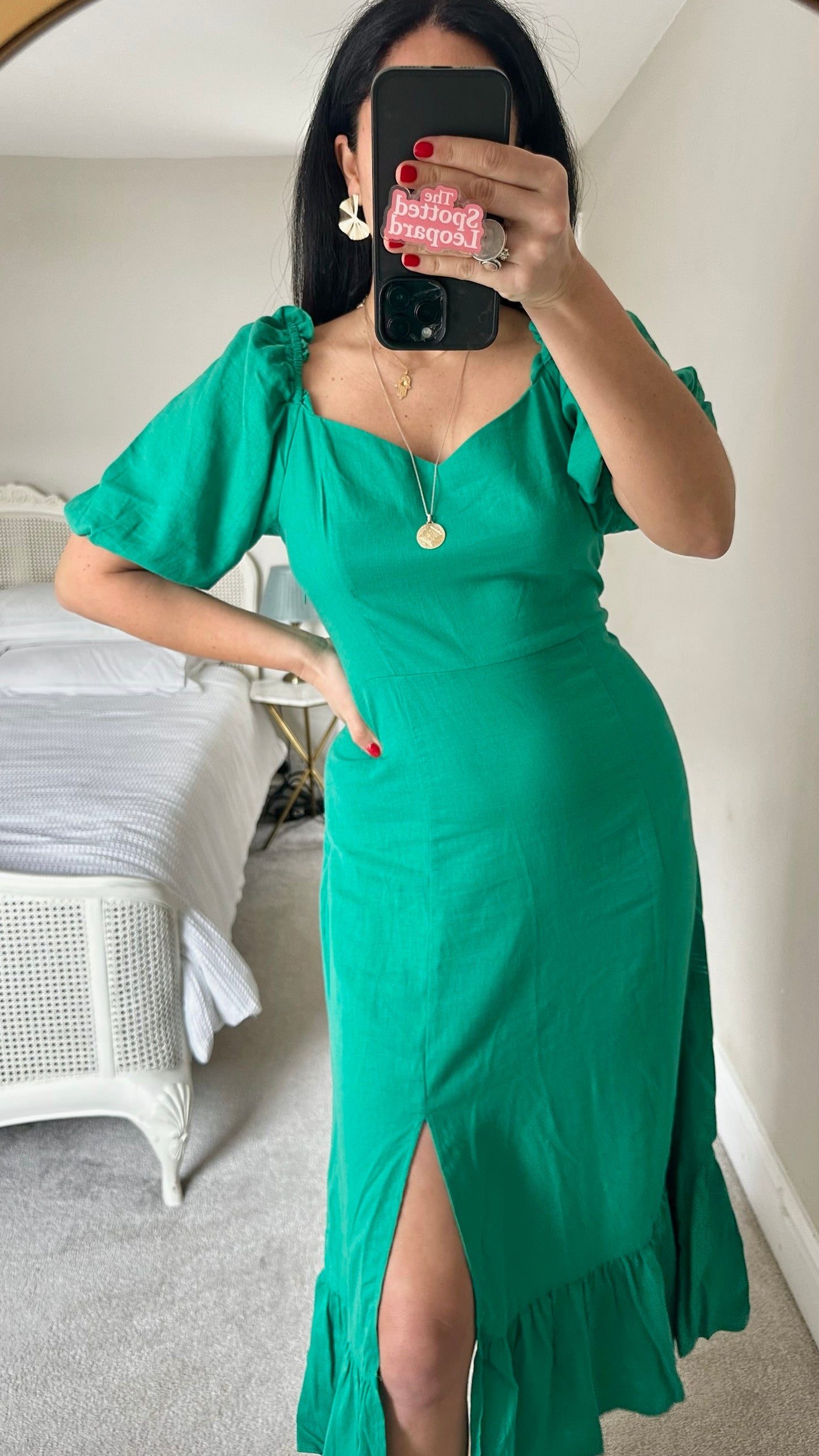 Feather & bone @ anthropologie emerald green midi long dress medium UK 12–14 vgc