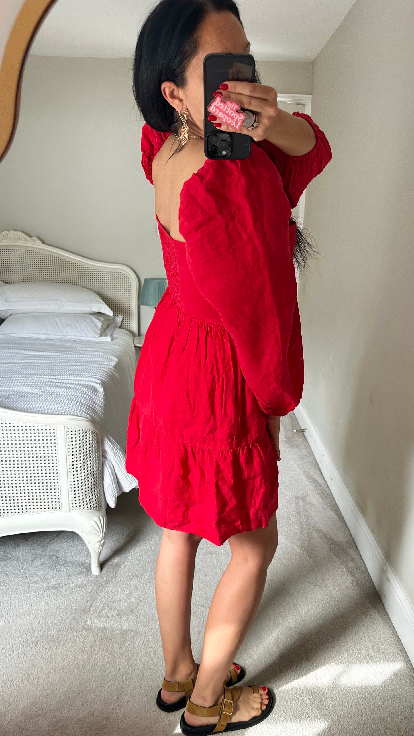& other stories red cotton tiered mini dress medium UK 12 vgc