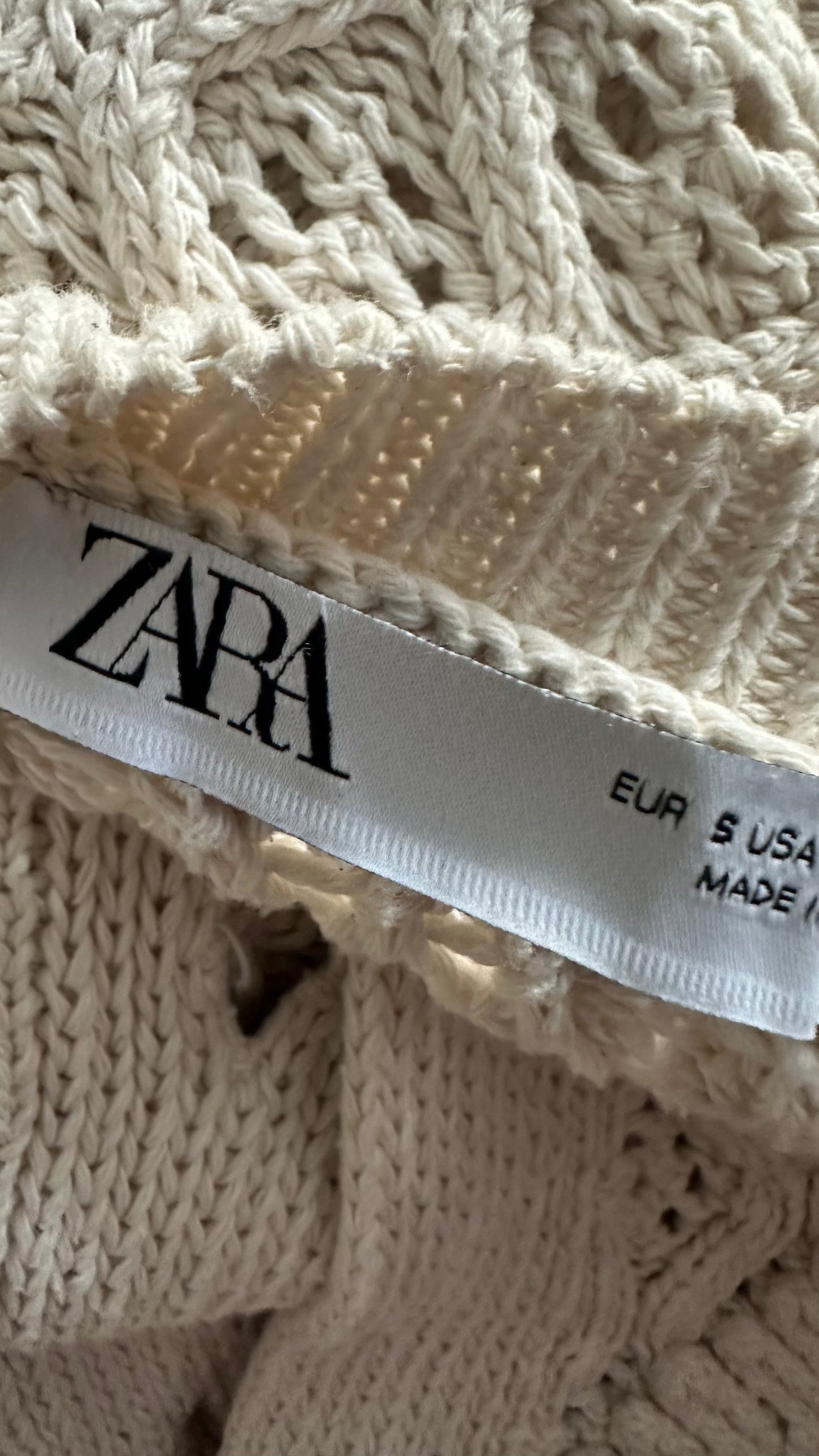 Zara cream crochet knitted cardigan jumper small UK 8 vgc